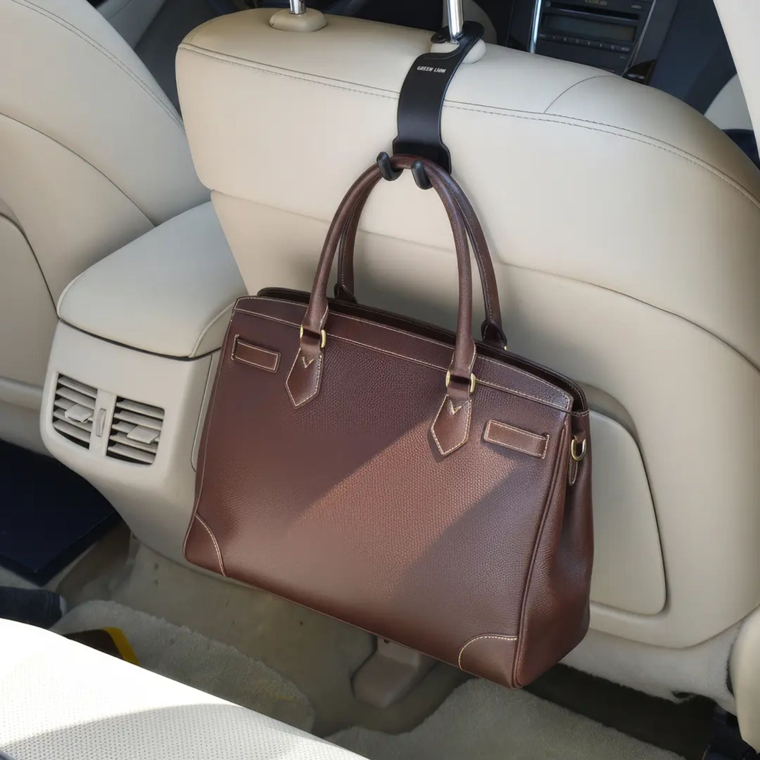 Green Lion Dual Hook Car Headrest Organizer - Black