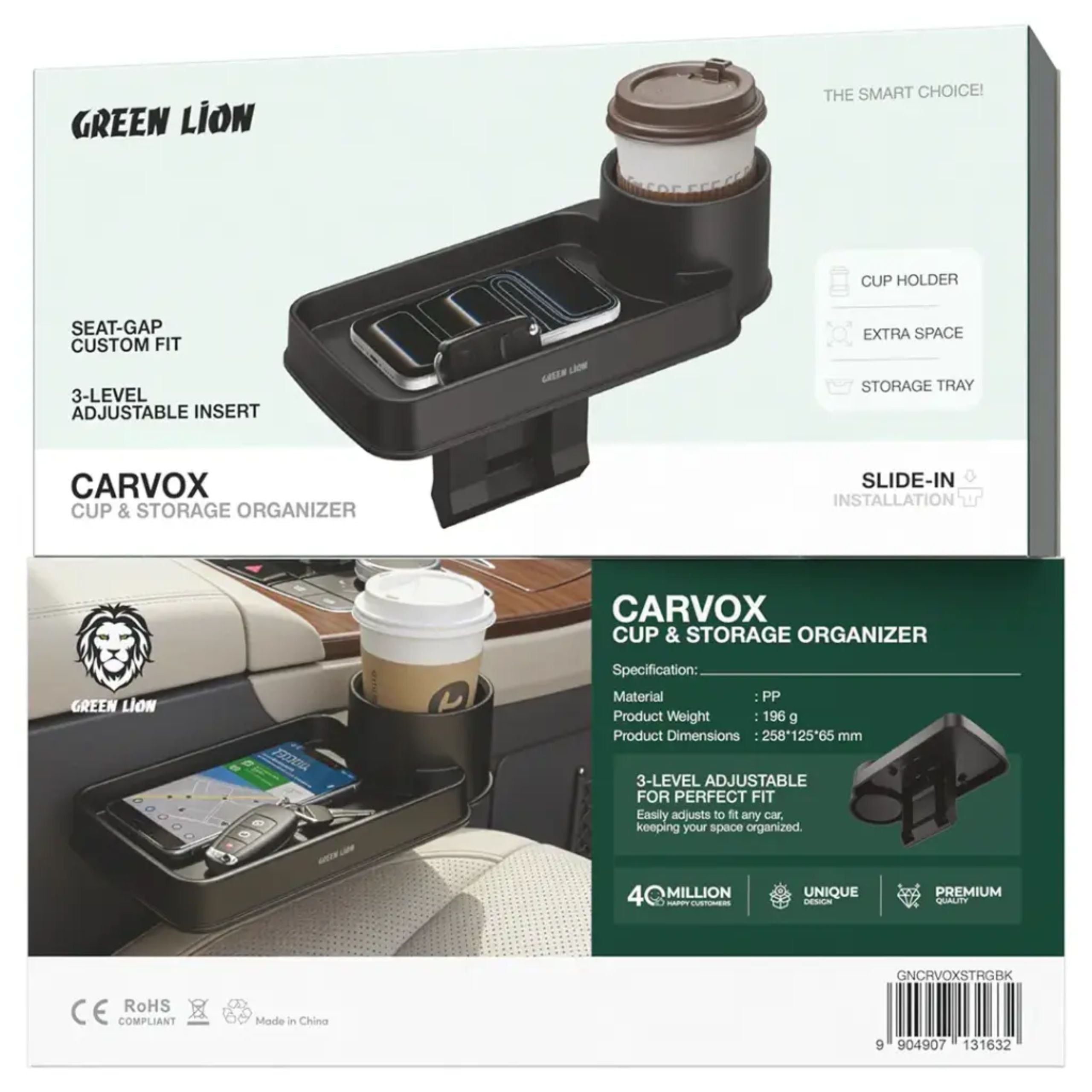 Green Lion Carvox Cup Organizer and Car Storage - Black