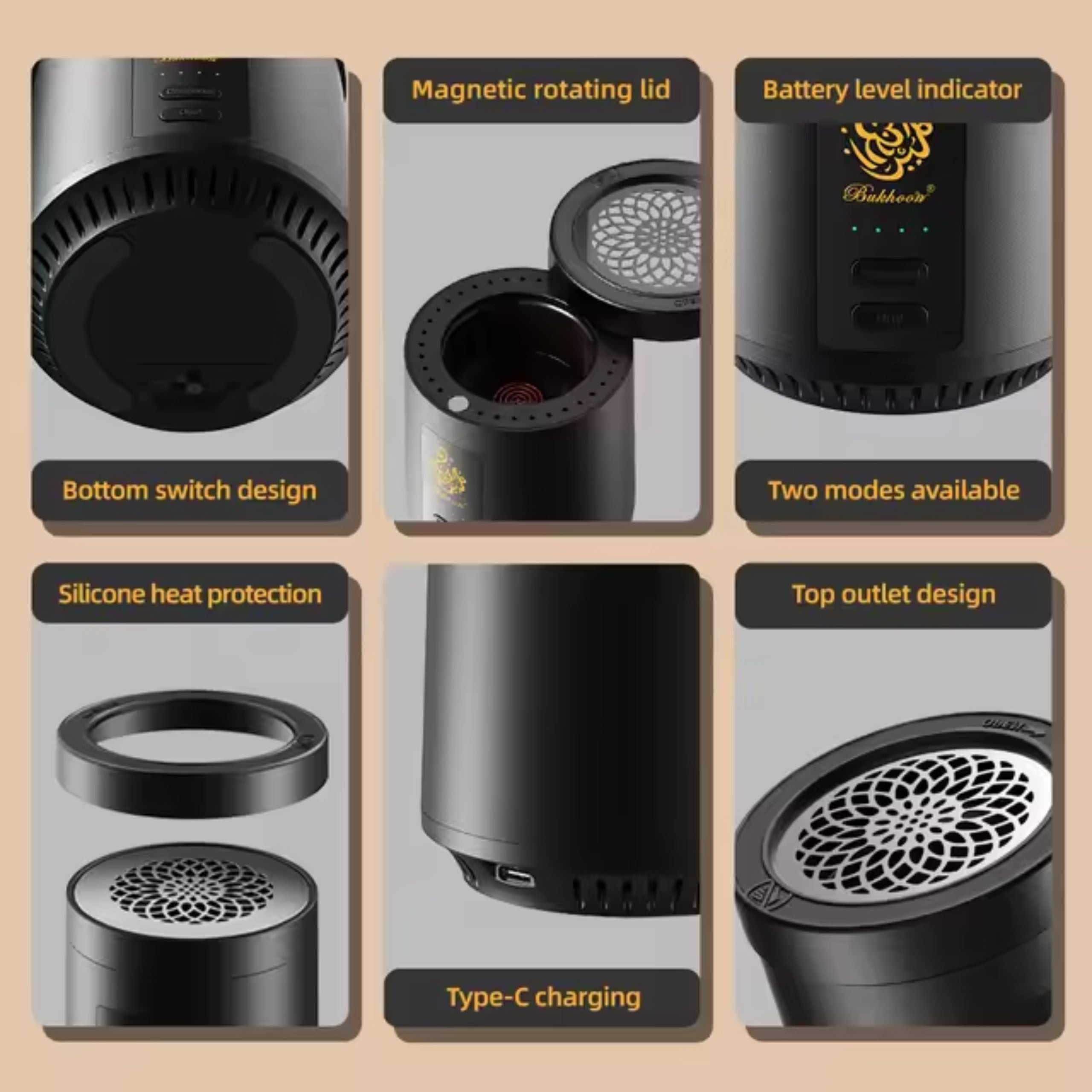 Bukhoor Burner 2-in-1 with Rotating Lid - Black