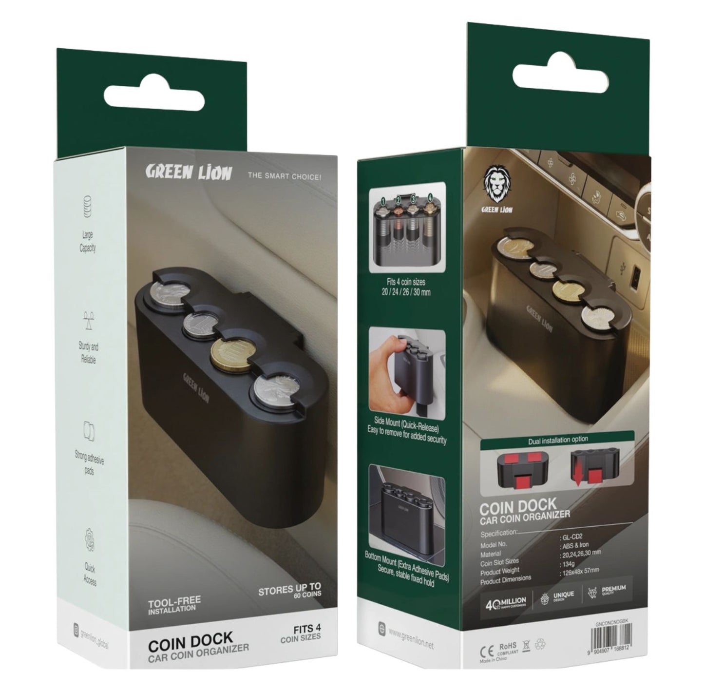 Green Lion Coin Dock Car Coin Organizer - Black