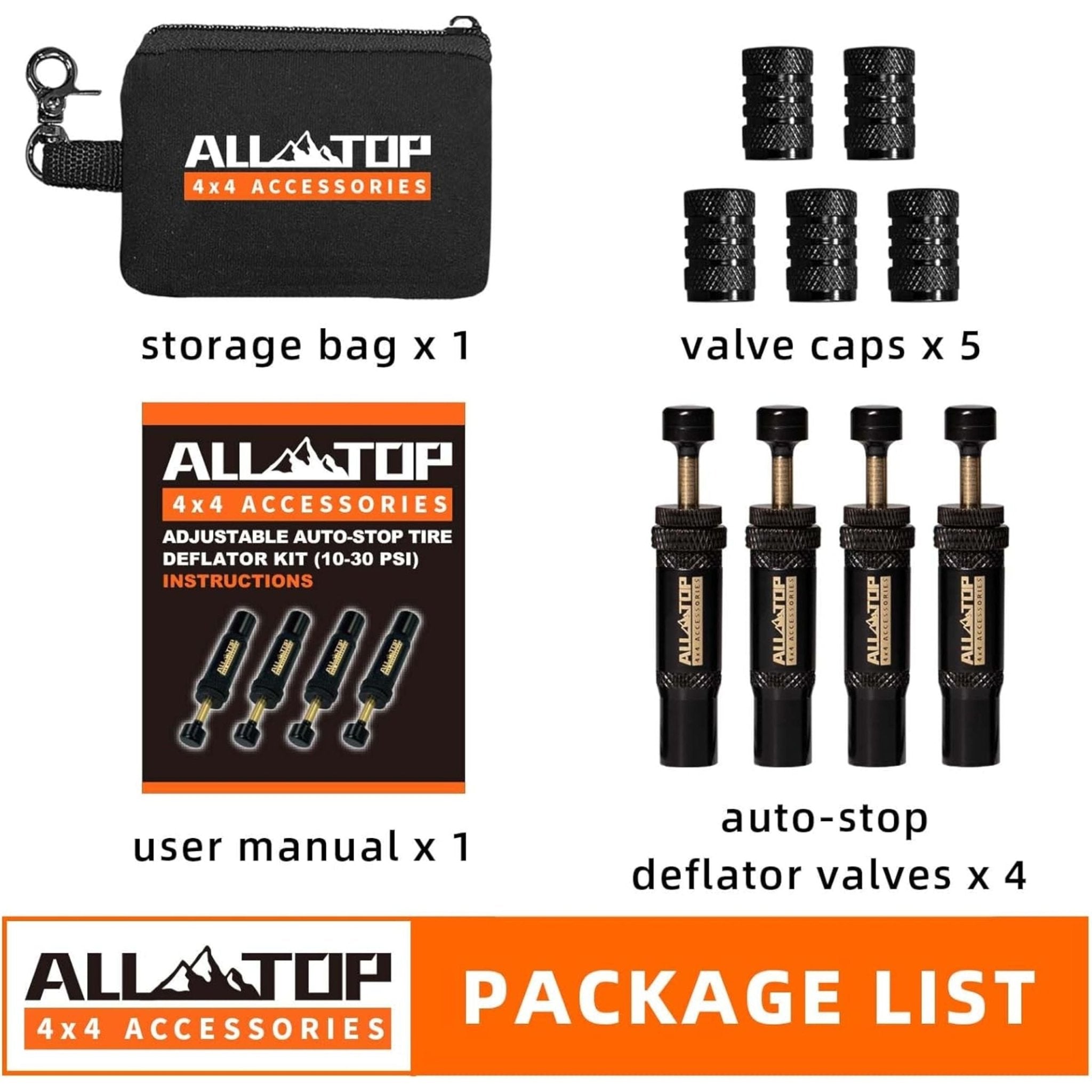 ALL TOP 4x4 Tire Deflator Valve 4PCS - Black