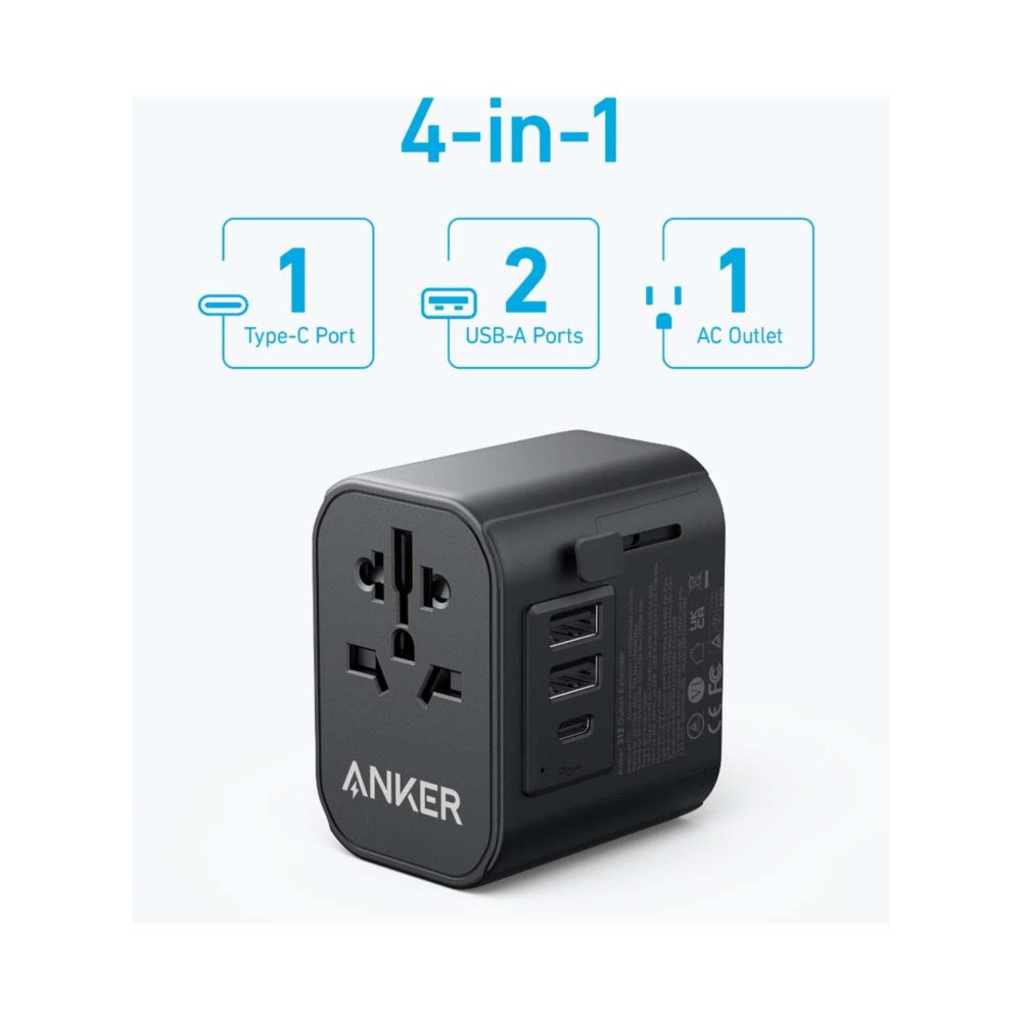 ANKER 312 Outlet Extender 30W With 3 USB Ports - Black
