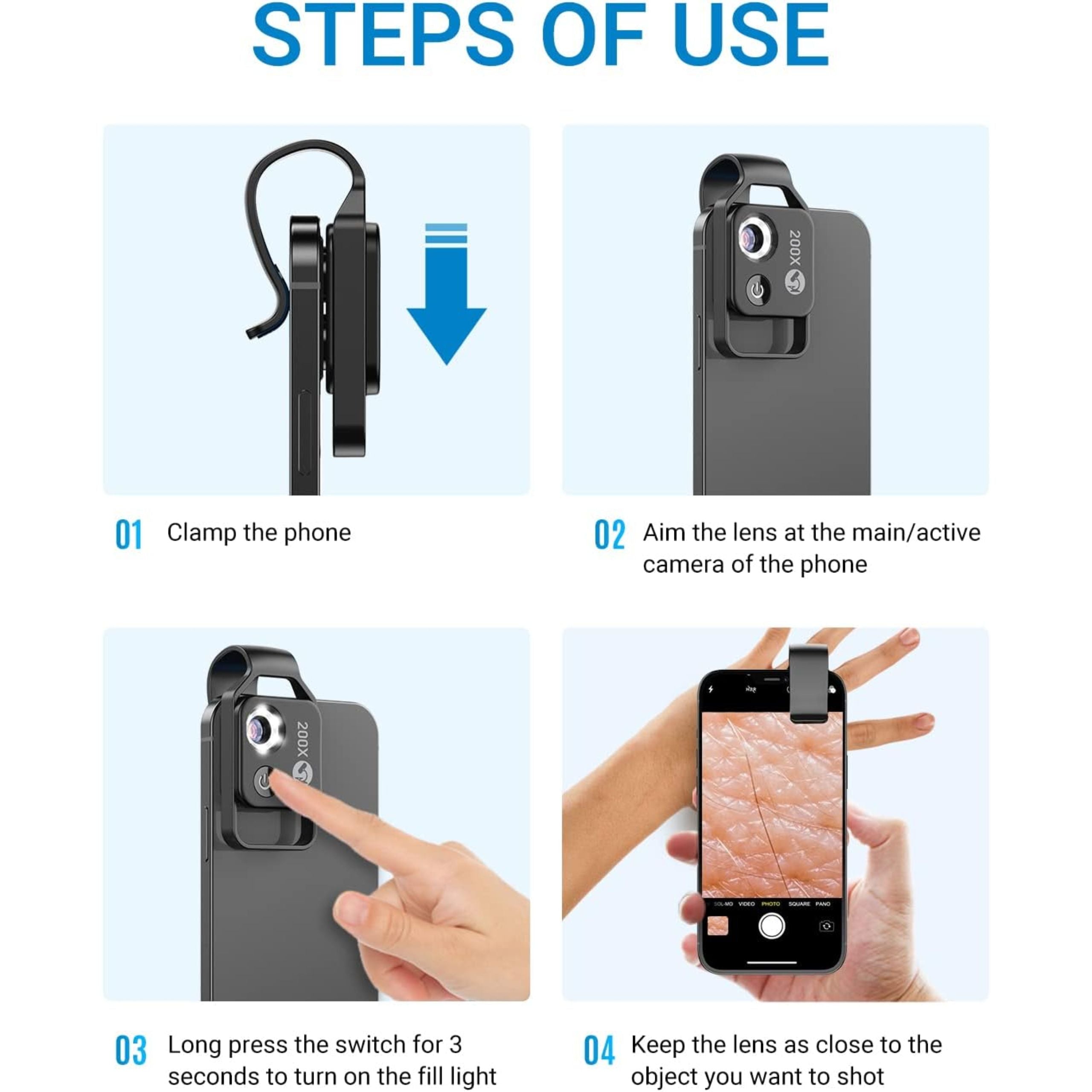 APEXEL 200X Smartphone Microscope Lens With CPL - Black