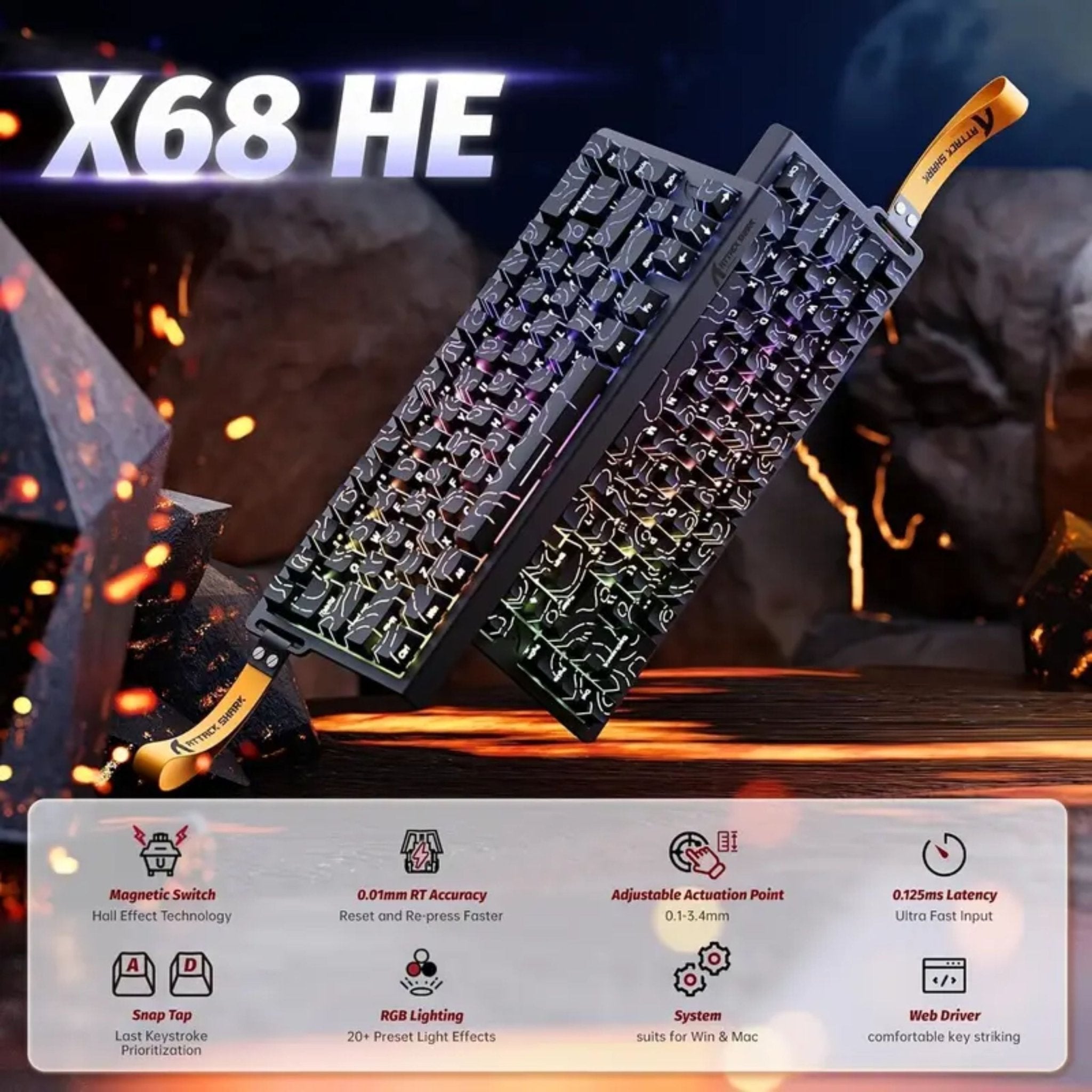 ATTACK SHARK X68 HE Magnetic Gaming Keyboard RGB Light