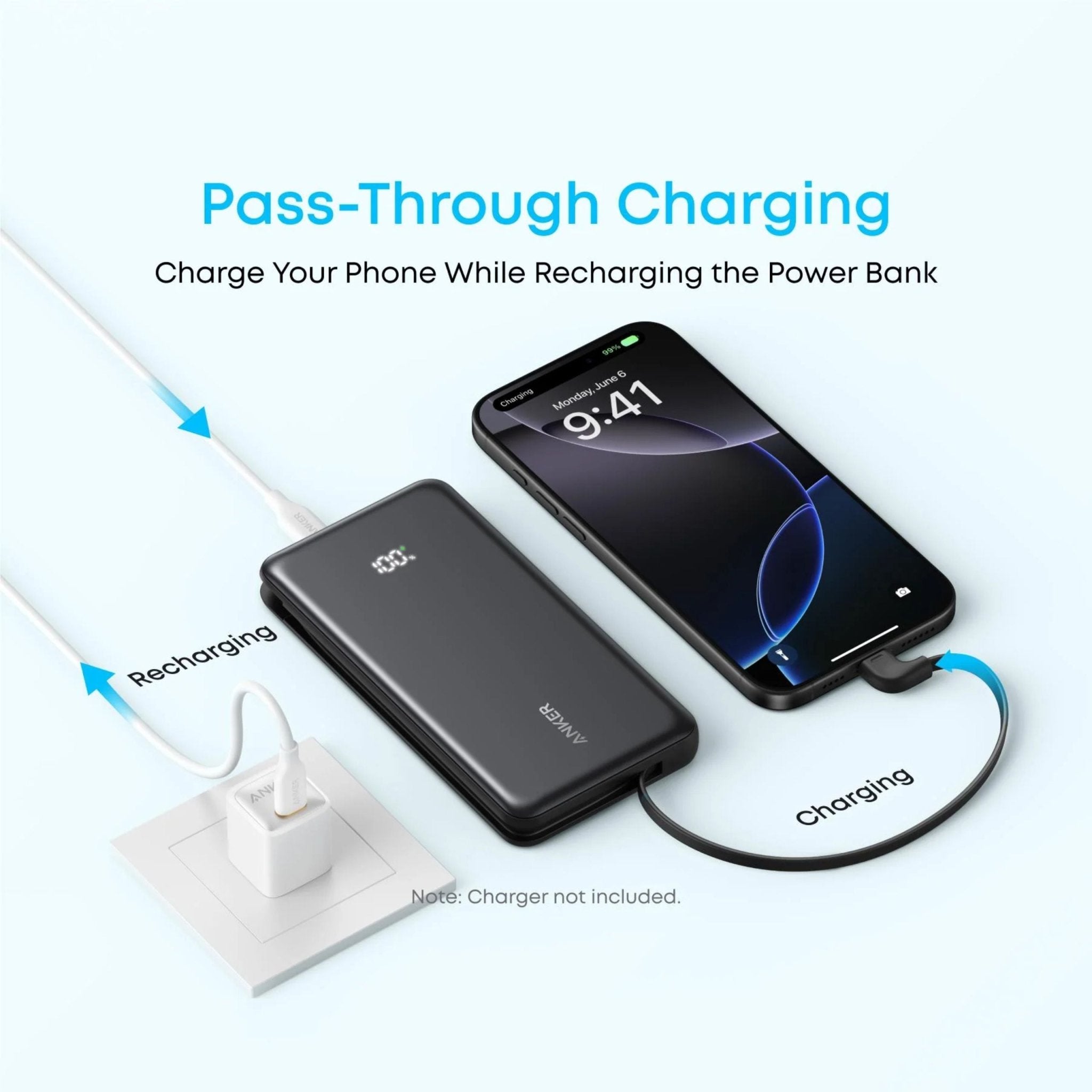 Anker 10000mAh 22.5W Power Bank with Built-in USB-C Cable - Black