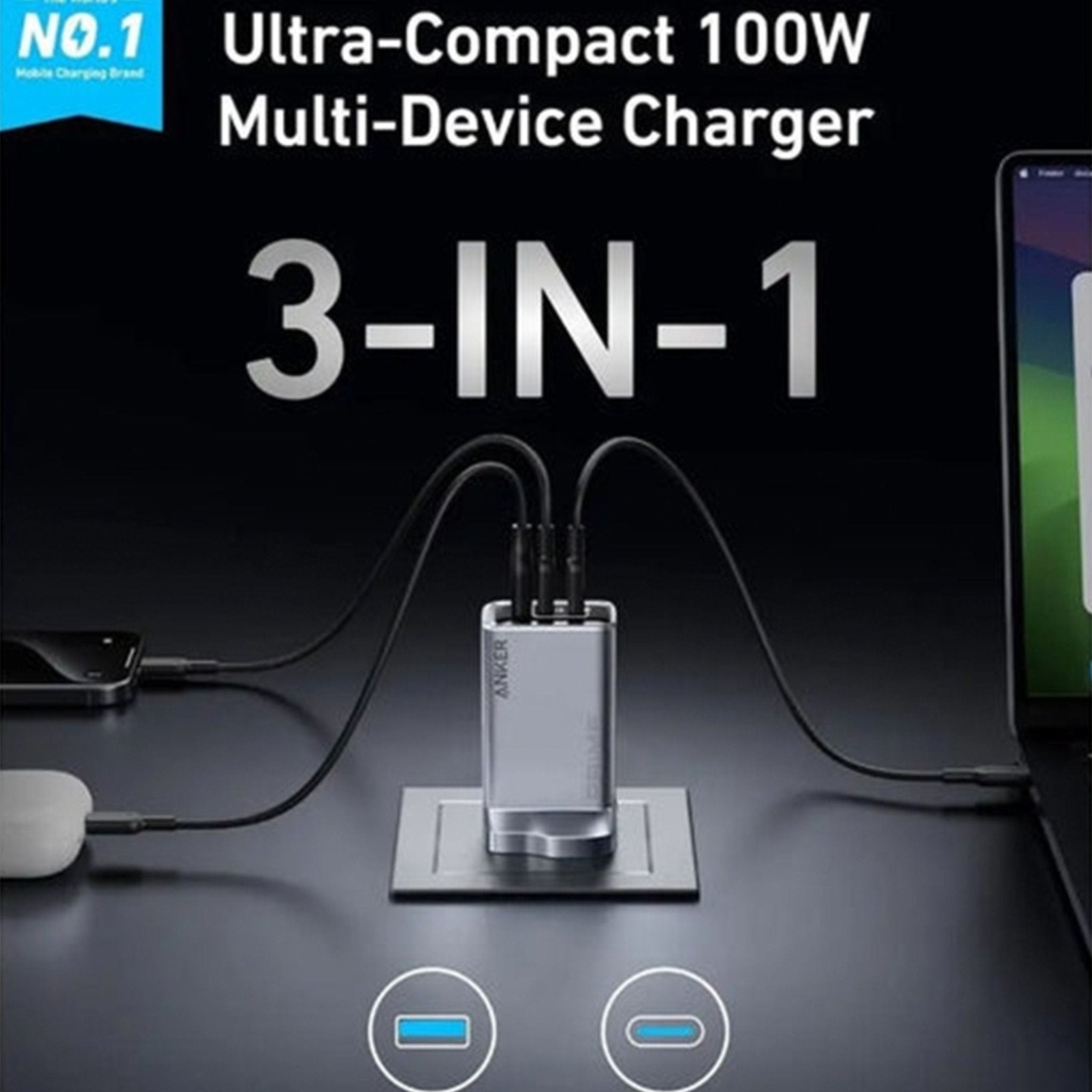 Anker 100W GaN Prime Portable Wall Charger – Black