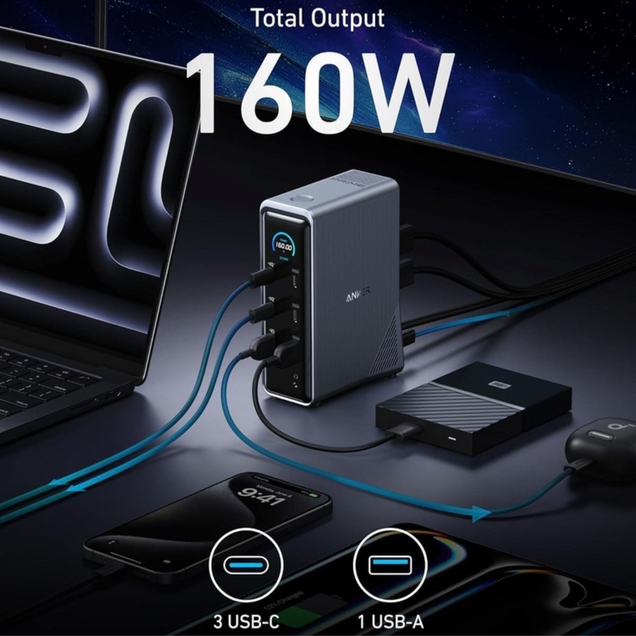 Anker 14 - in - 1 Highly Integrated Workstation Dock 4K 10Gbps 160W - Black - STOORE.AE | ستور الامارات