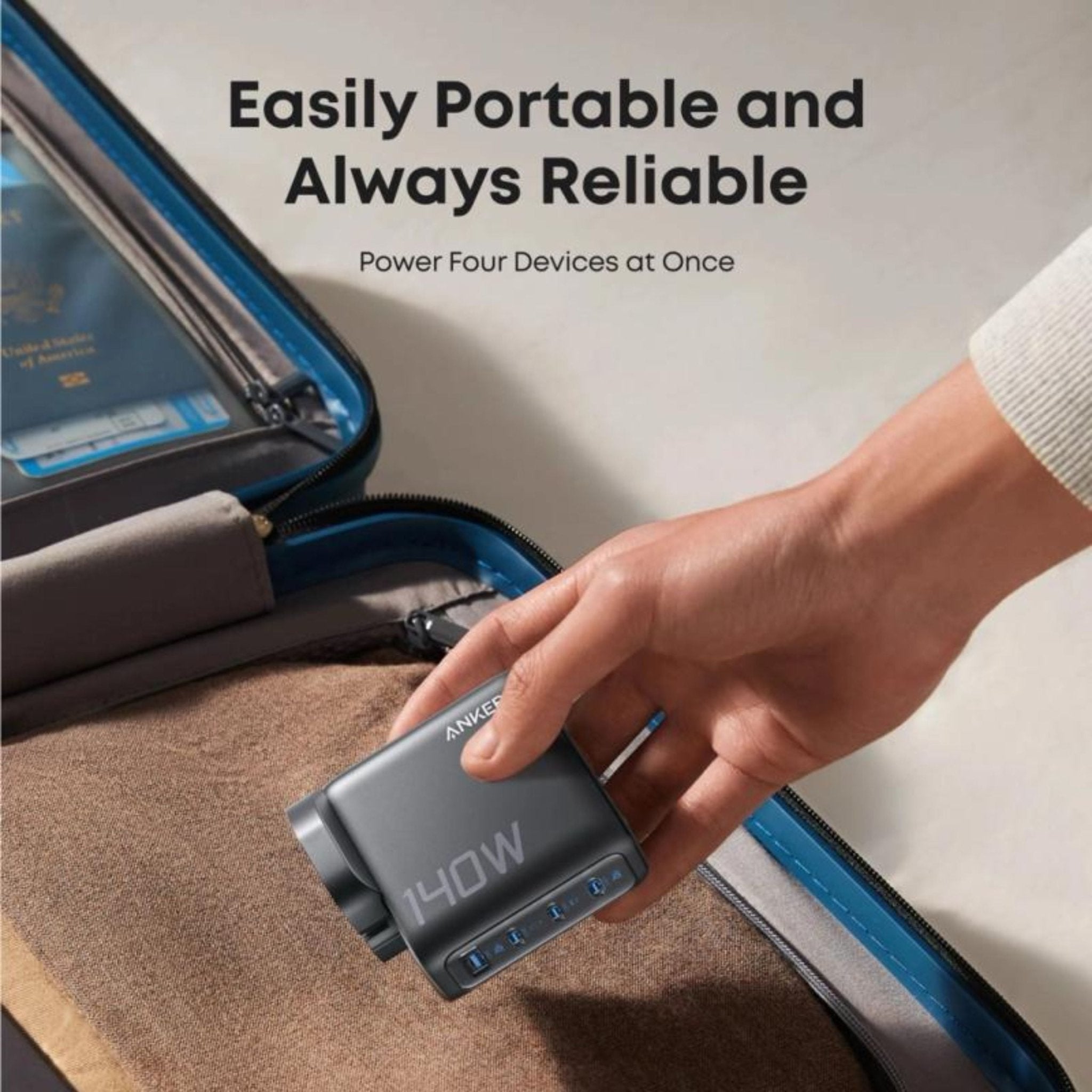 Anker 140W 3-Port Type-C Wall Charger with USB-C to Type-C Cable - Black