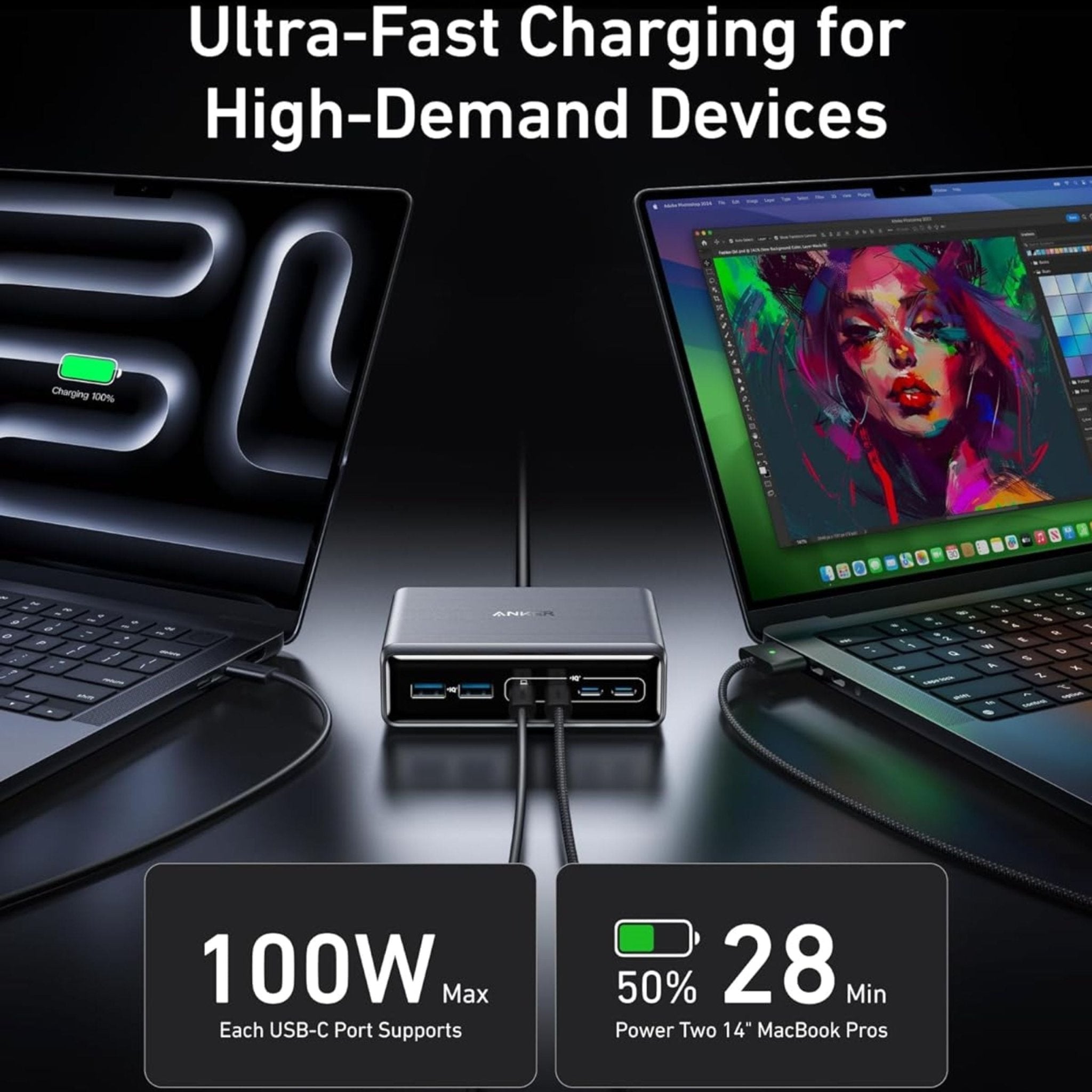 Anker 200W Multi-Port Desktop Charging Station 6 Port, GaN - Black