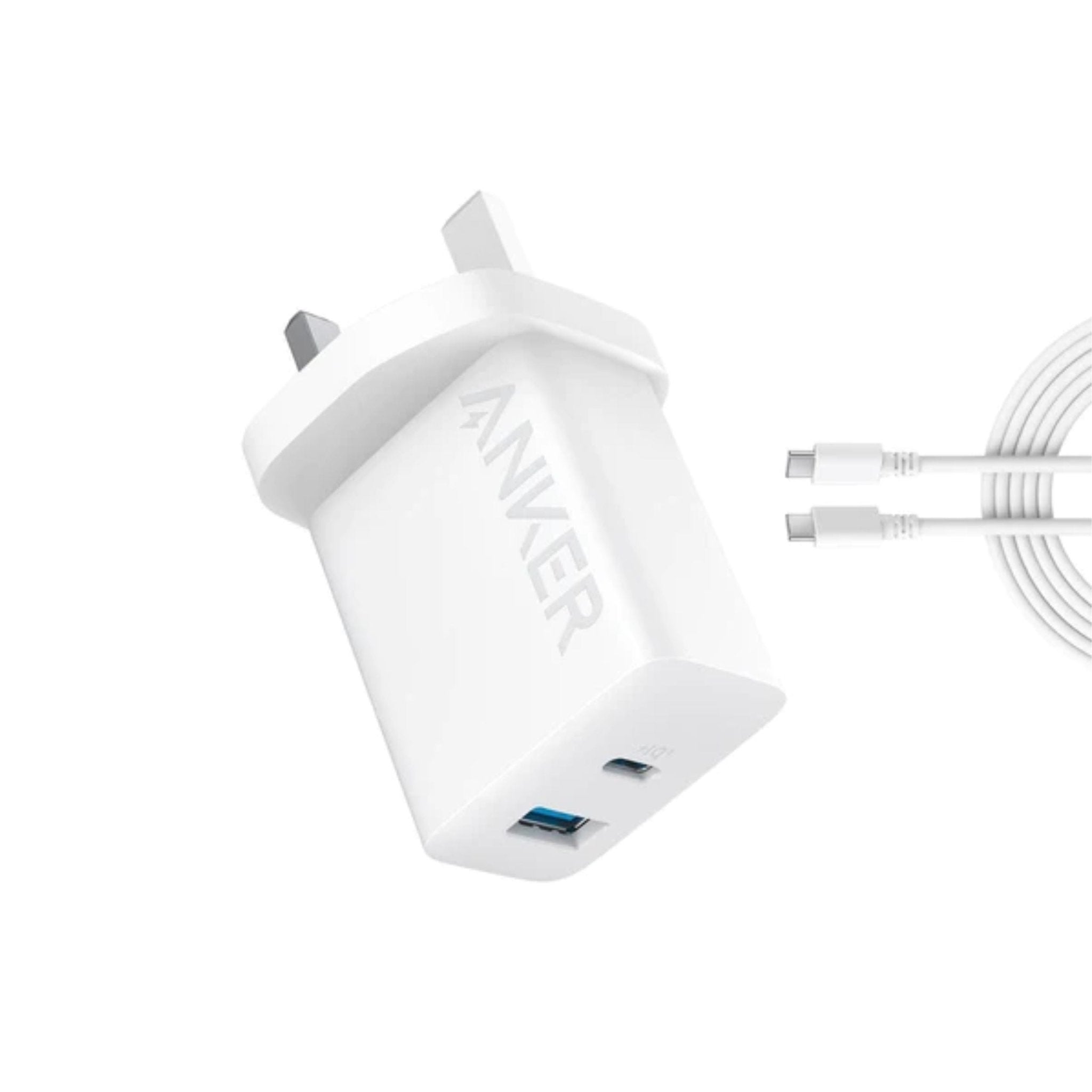 Anker 20W Dual Port High Speed Charger with USB C to USB C Cable 1.5m - White