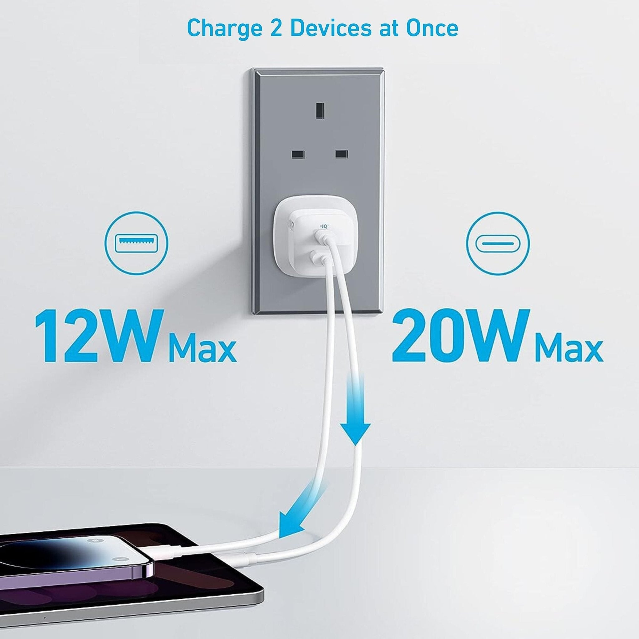 Anker 323 Charger with 33W USB C to Lightning Cable 1m - White