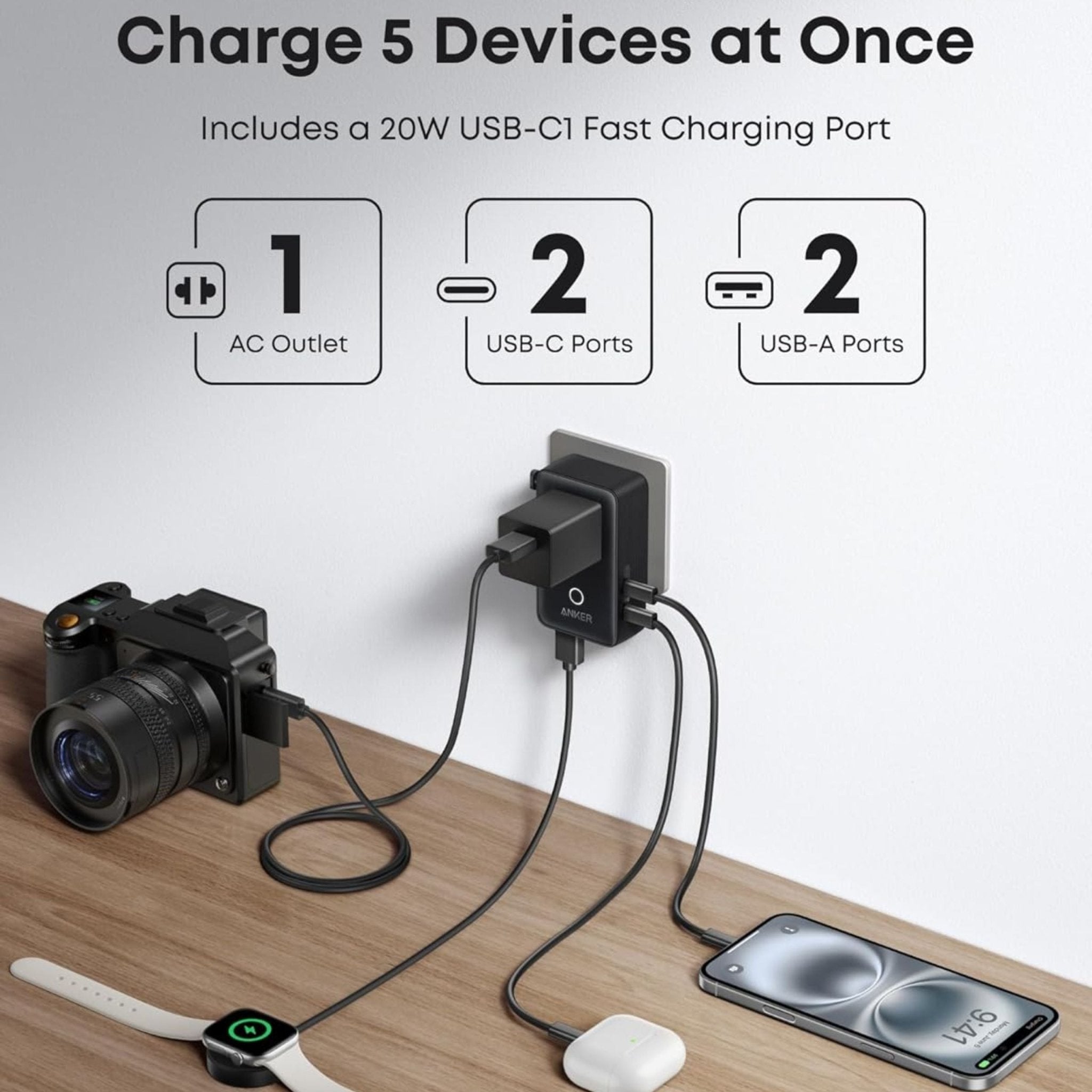 Anker 5-in-1 Nano Travel Adapter 20W - Black