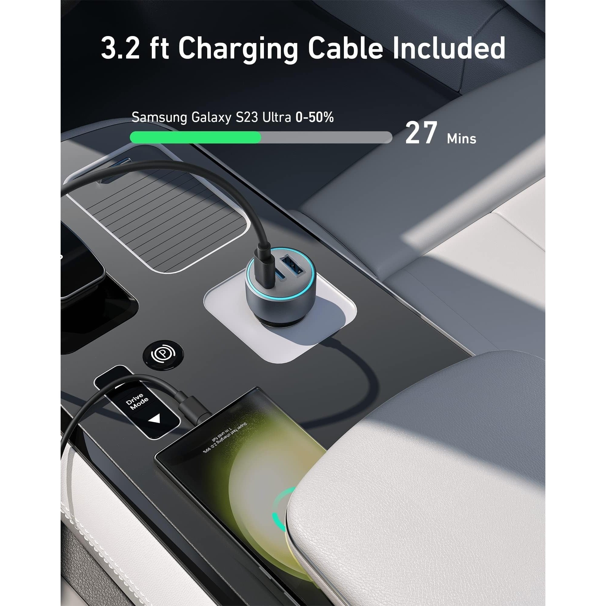 Anker 535 Car Charger 67W With 1 USB & 2 Type-C Ports - Silver
