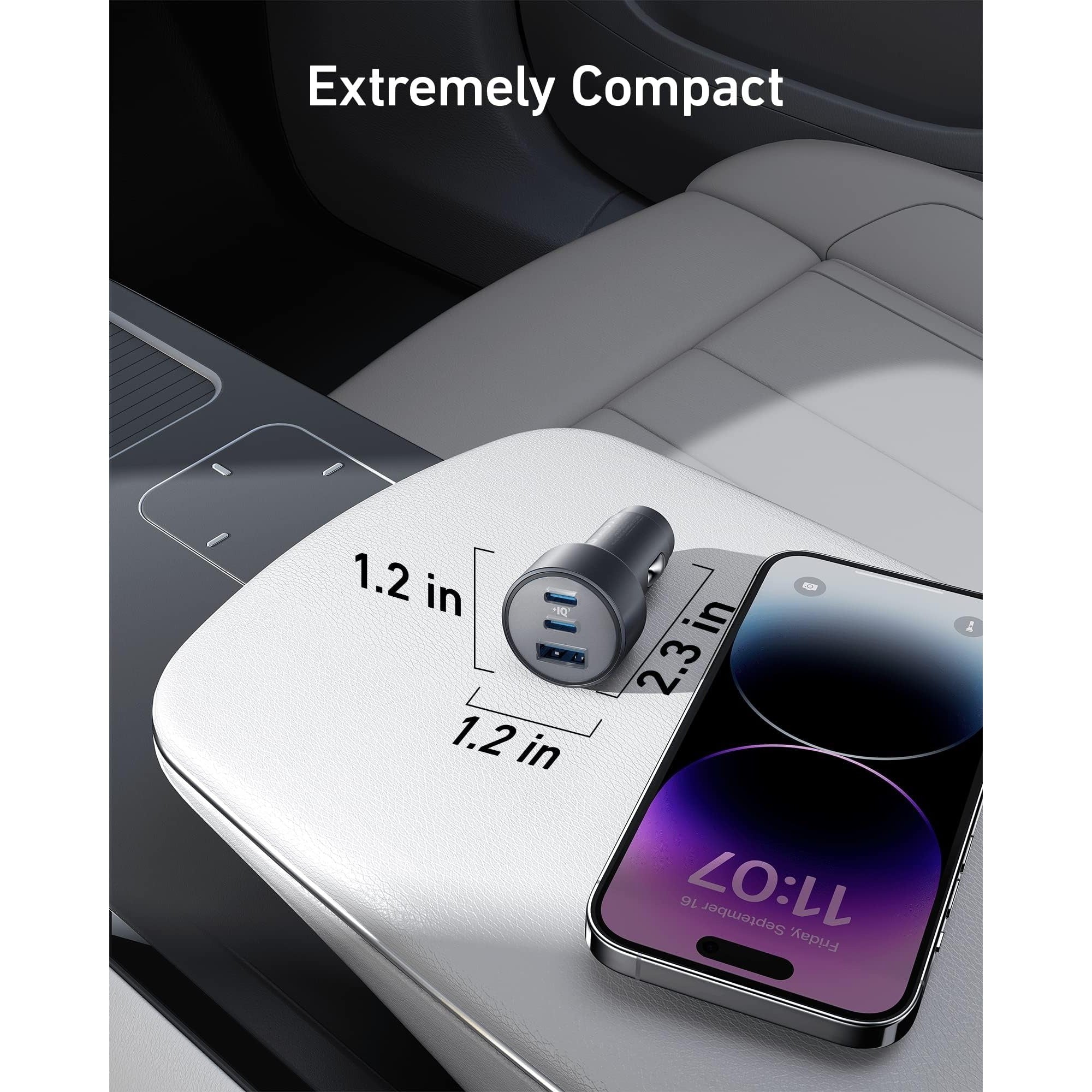 Anker 535 Car Charger 67W With 1 USB & 2 Type-C Ports - Silver
