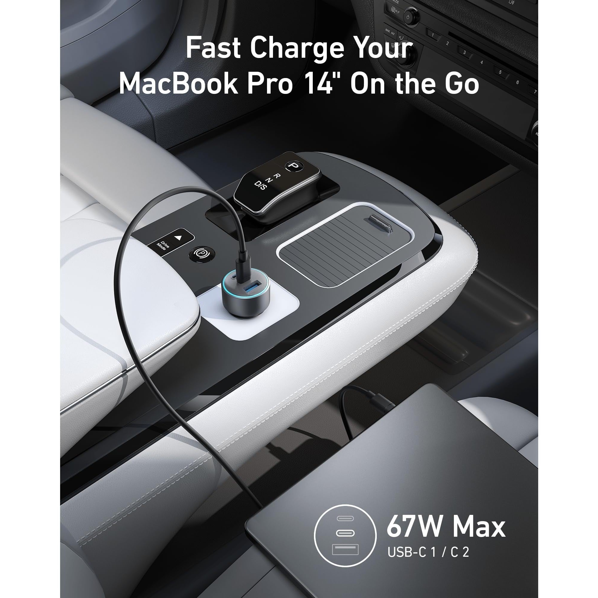 Anker 535 Car Charger 67W With 1 USB & 2 Type-C Ports - Silver