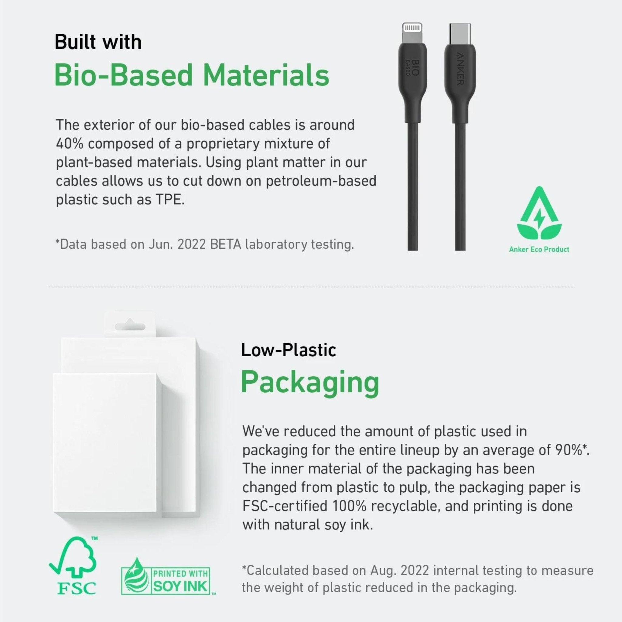 Anker 542 USB-C to Lightning Cable Bio-Based (0.9M) - Black