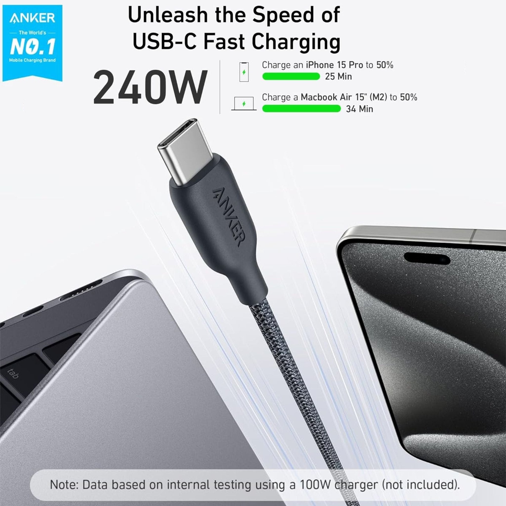 Anker 544 USB-C to USB-C Bio-Braided Cable 240W 6ft (1.8M) - Black