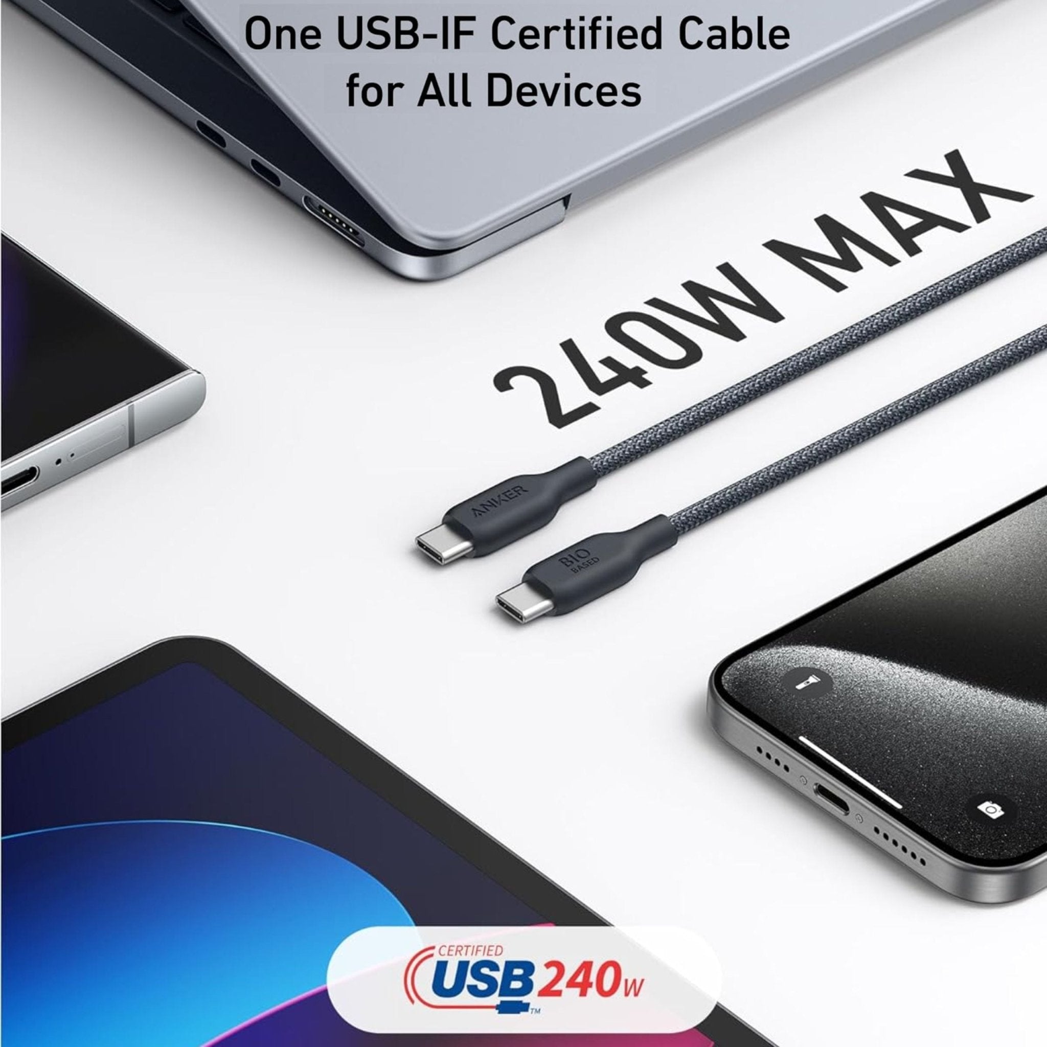 Anker 544 USB-C to USB-C Bio-Braided Cable 240W 6ft (1.8M) - Black