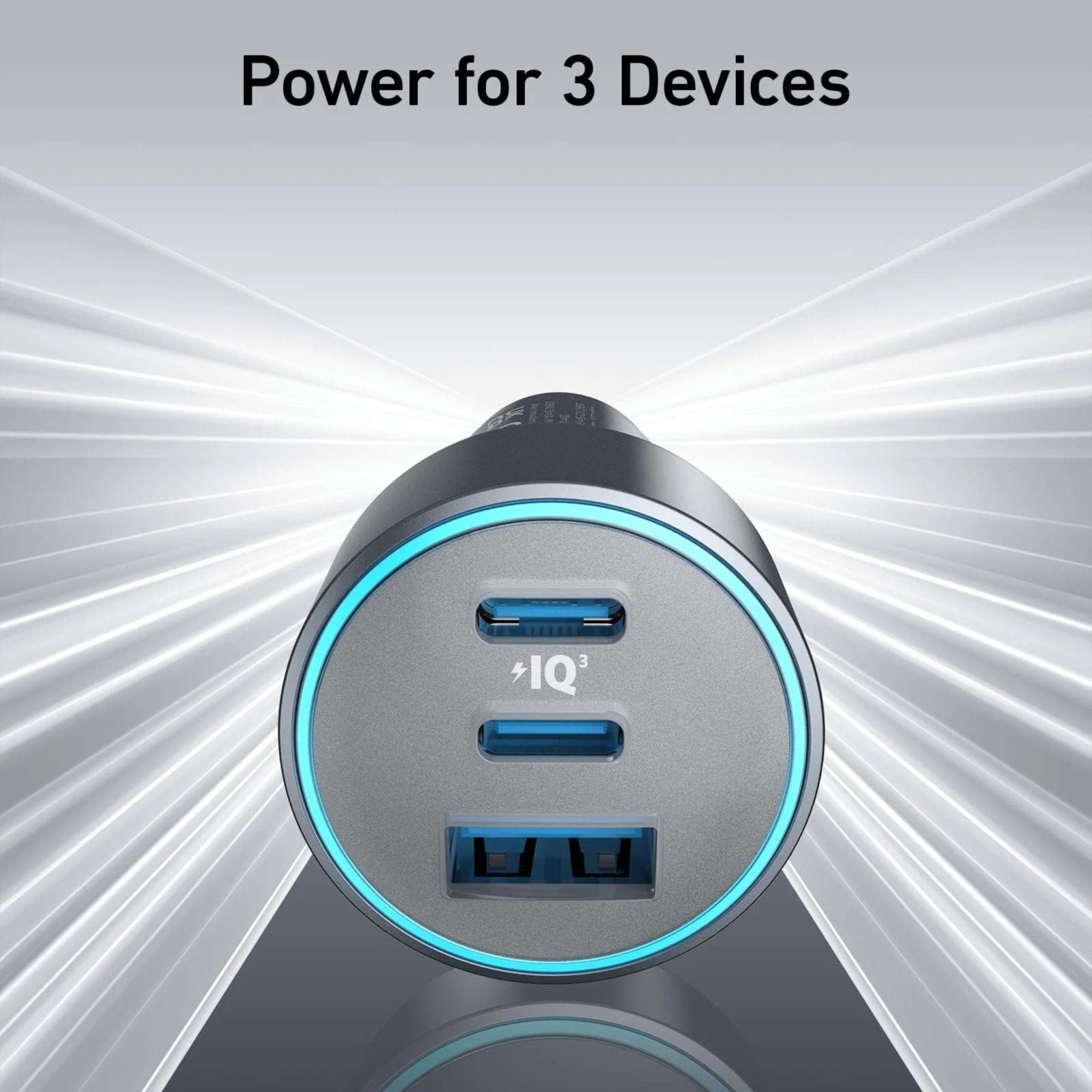 Anker 67W 3-Port Fast Car Charger 3.3 ft USB-C Cable - Black