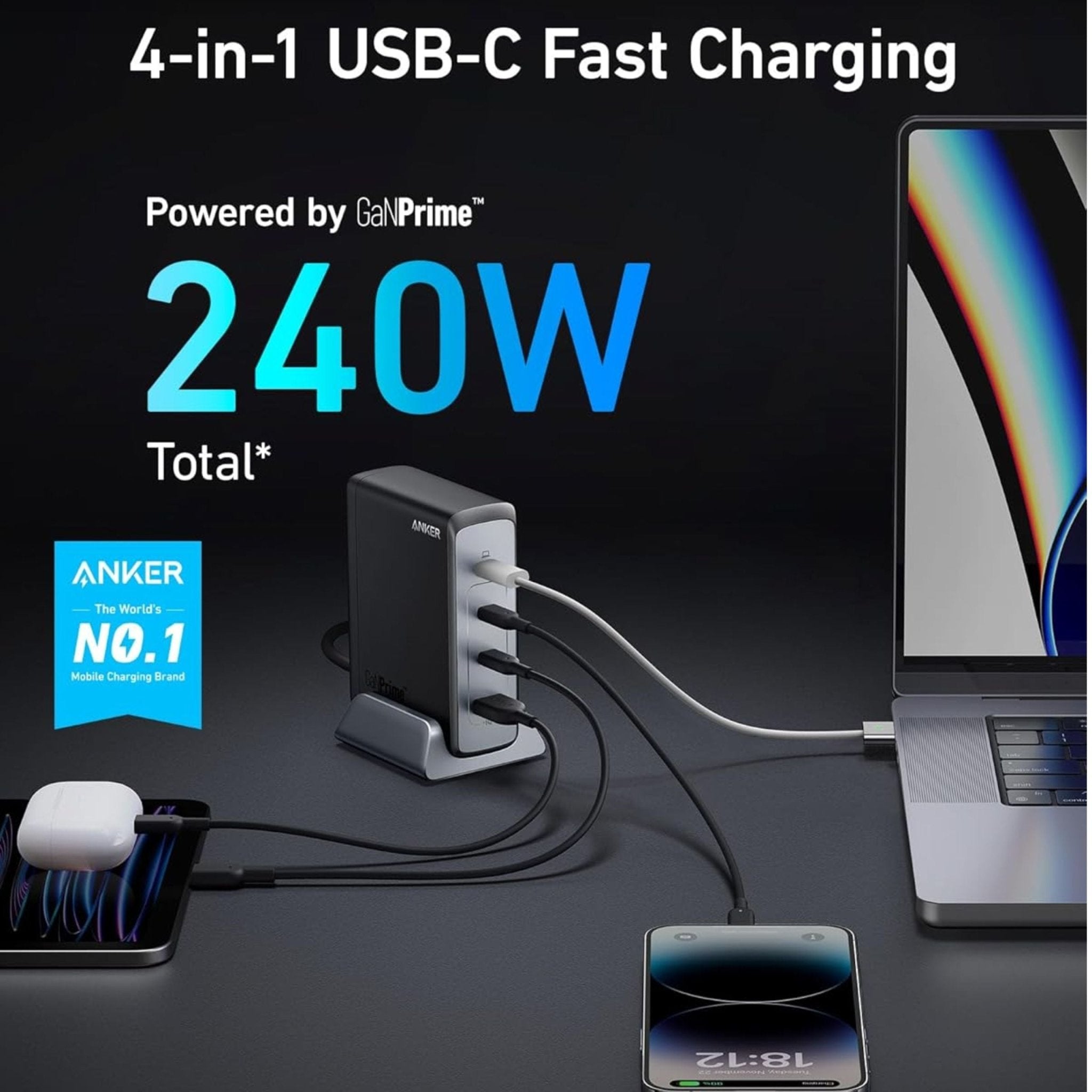 Anker 749 Prime 240W GaN Desktop Charger (4 Ports) - Black