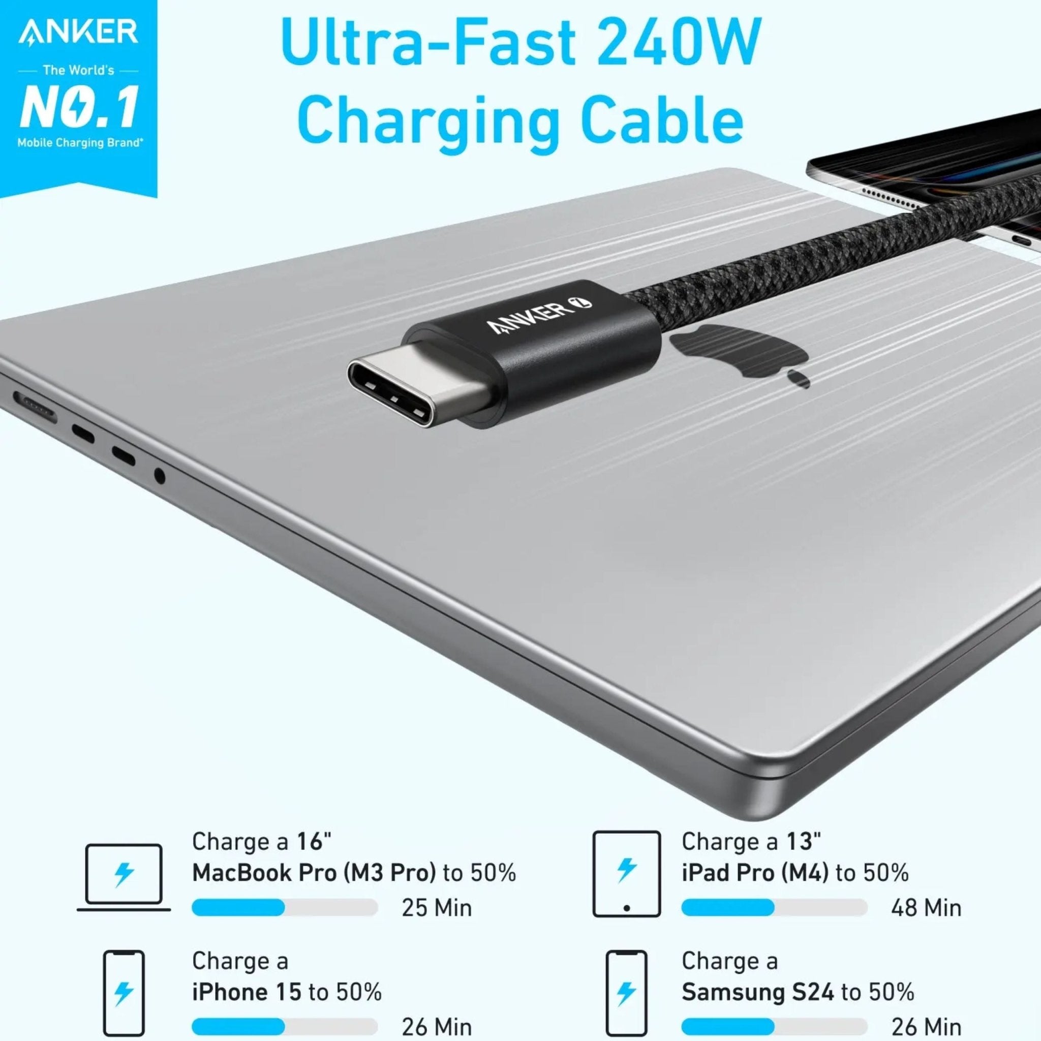 Anker Dirt-Resistant USB-C to USB-C Cable 240W 6ft - Black