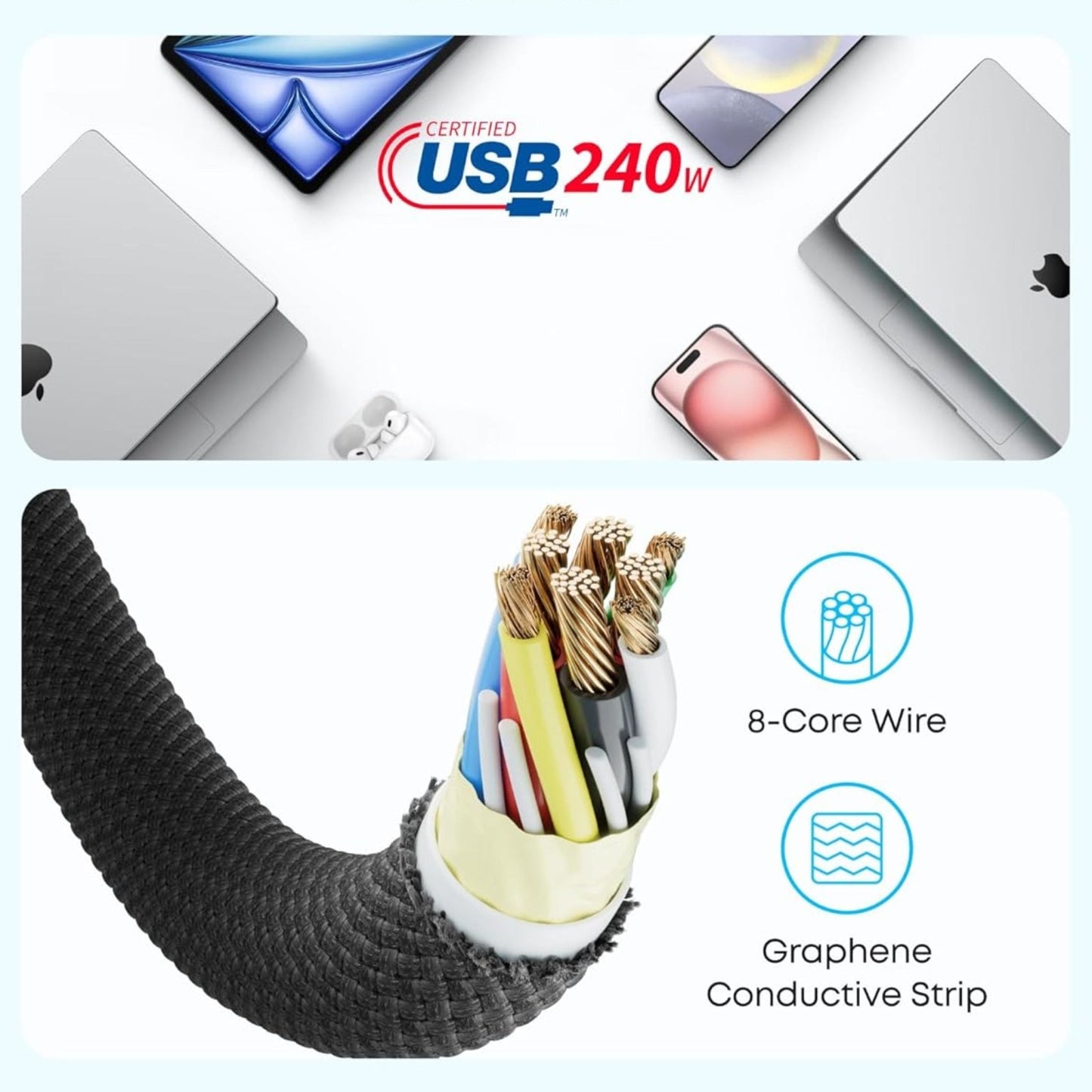Anker Zolo USB-C to USB-C Cable 240W Braided 0.9m - White