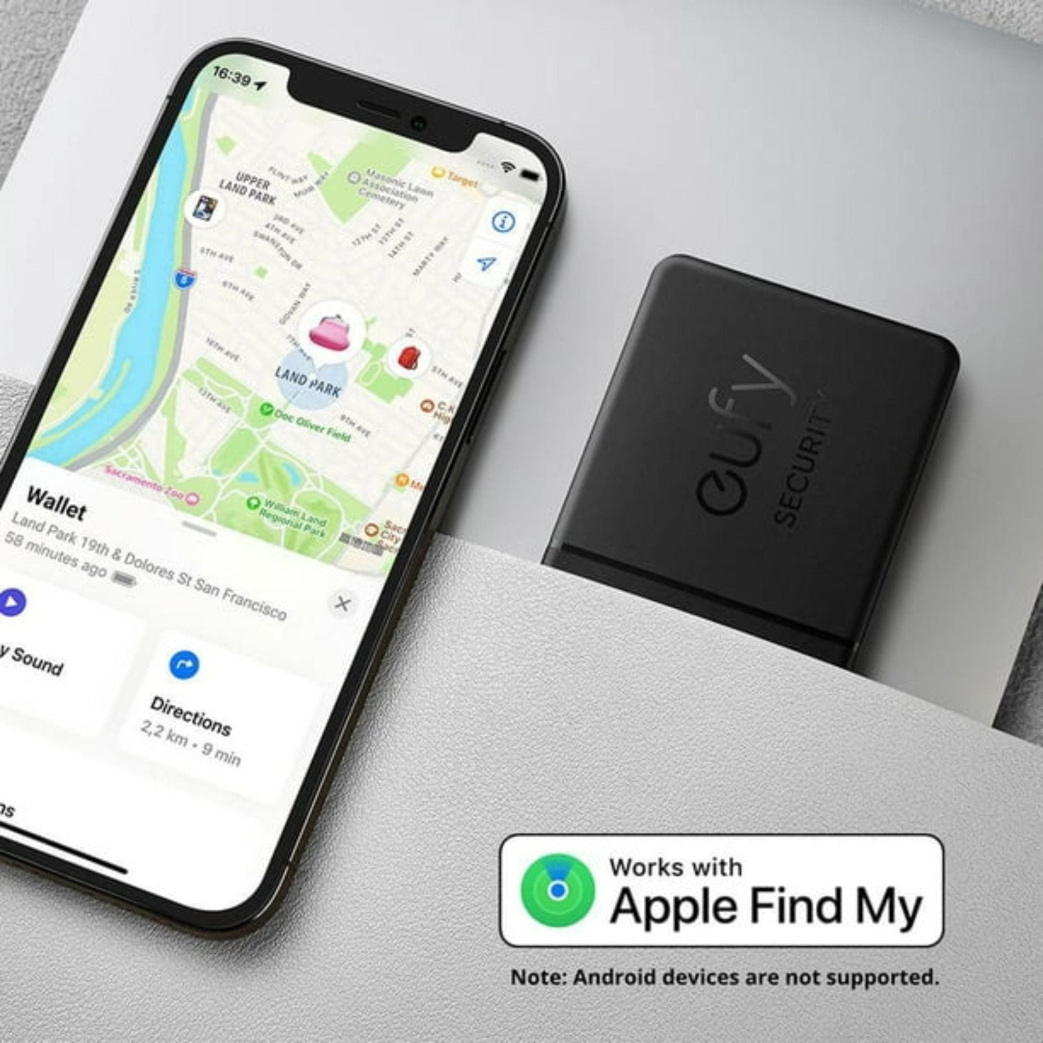 Anker Eufy Smart Bluetooth Tracker Map with Apple Find My App - Black