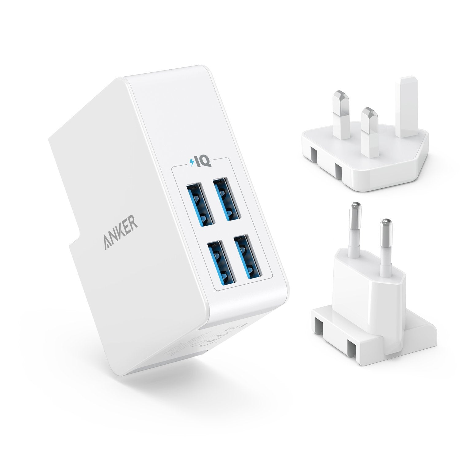 Anker Interchangeable EU And UK Plugs Powerport Lite 4 Ports - White