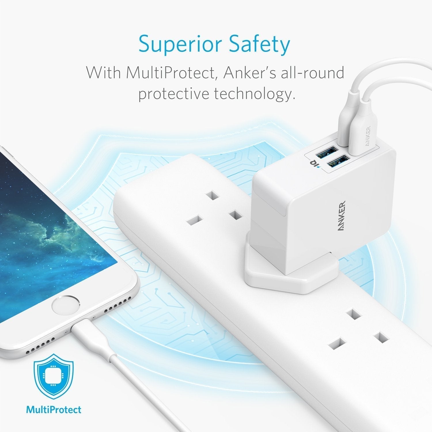 Anker Interchangeable EU And UK Plugs Powerport Lite 4 Ports - White