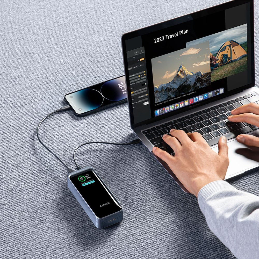 Anker Multi-Device Fast Charging Power Bank (12000mAh, 130W, 3-Port) - Black