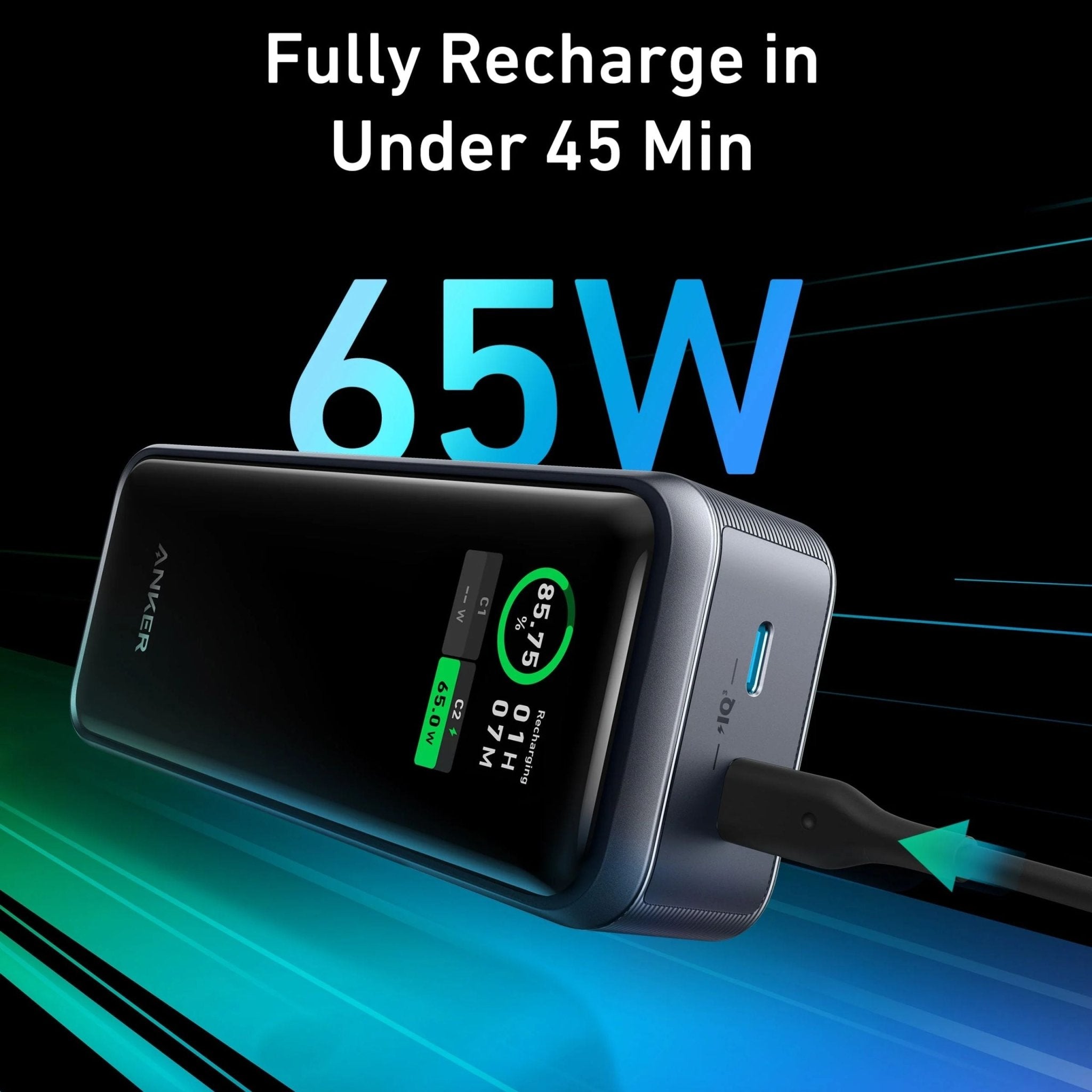 Anker Multi-Device Fast Charging Power Bank (12000mAh, 130W, 3-Port) - Black
