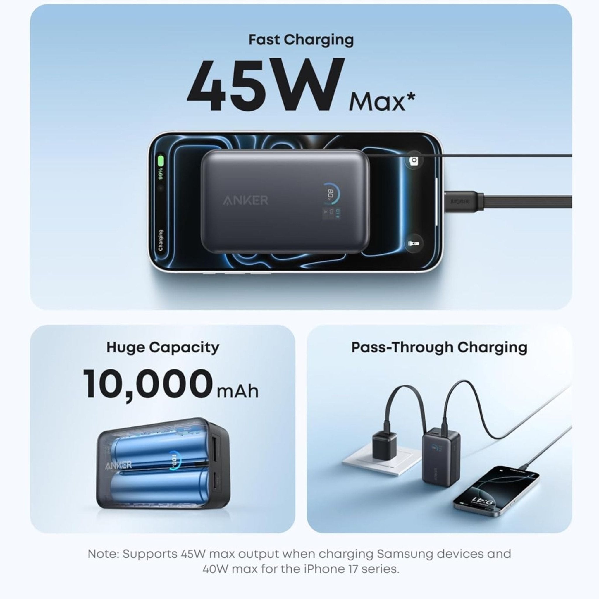 Anker Nano Power Bank 10000mAh With 45W USB-C Cable - Black