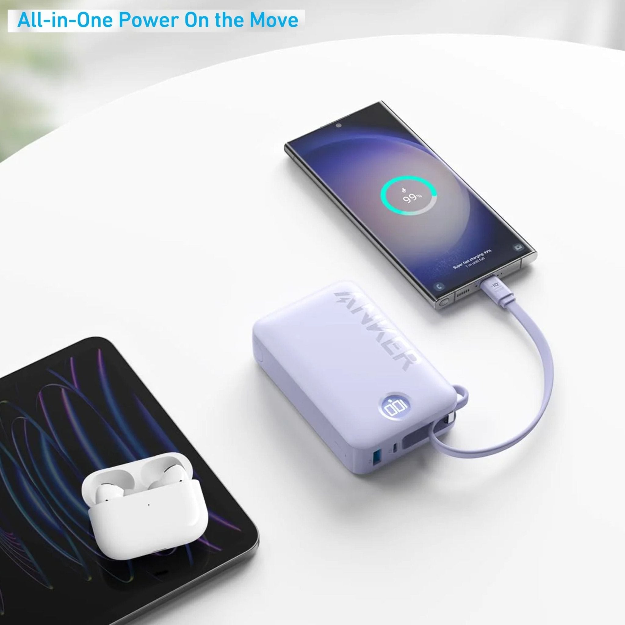 Anker Nano Power Bank 20,000mAh, Intelligent Display (22.5W, Built-In USB-C Cable) - Black