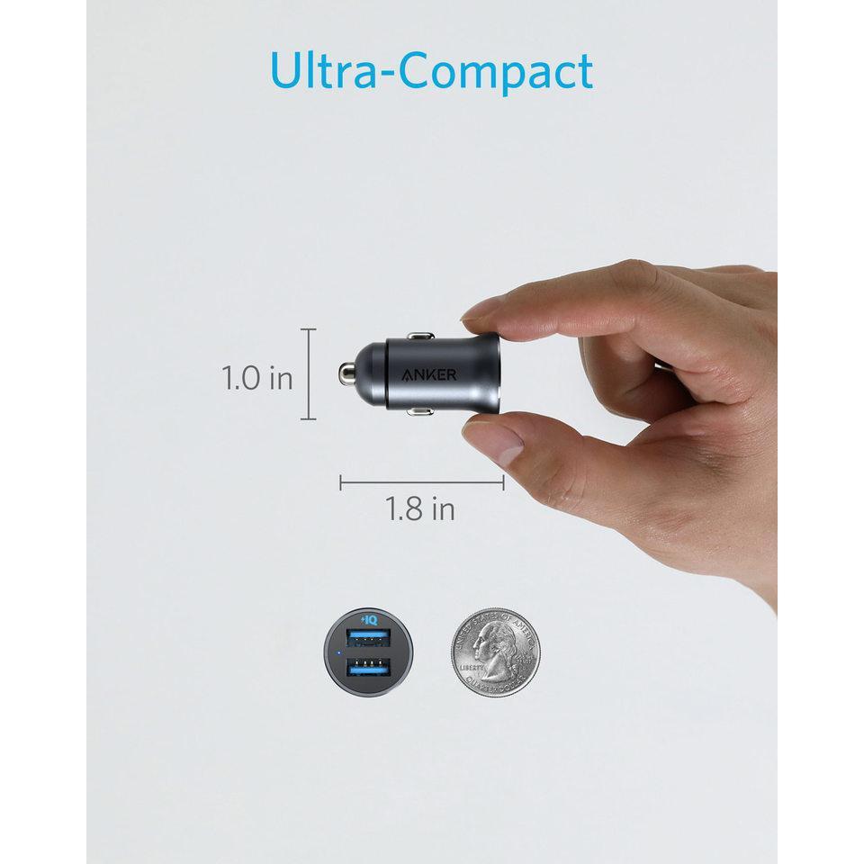 Anker Powerdrive 2 Alloy Metal Mini Car Charger - Black