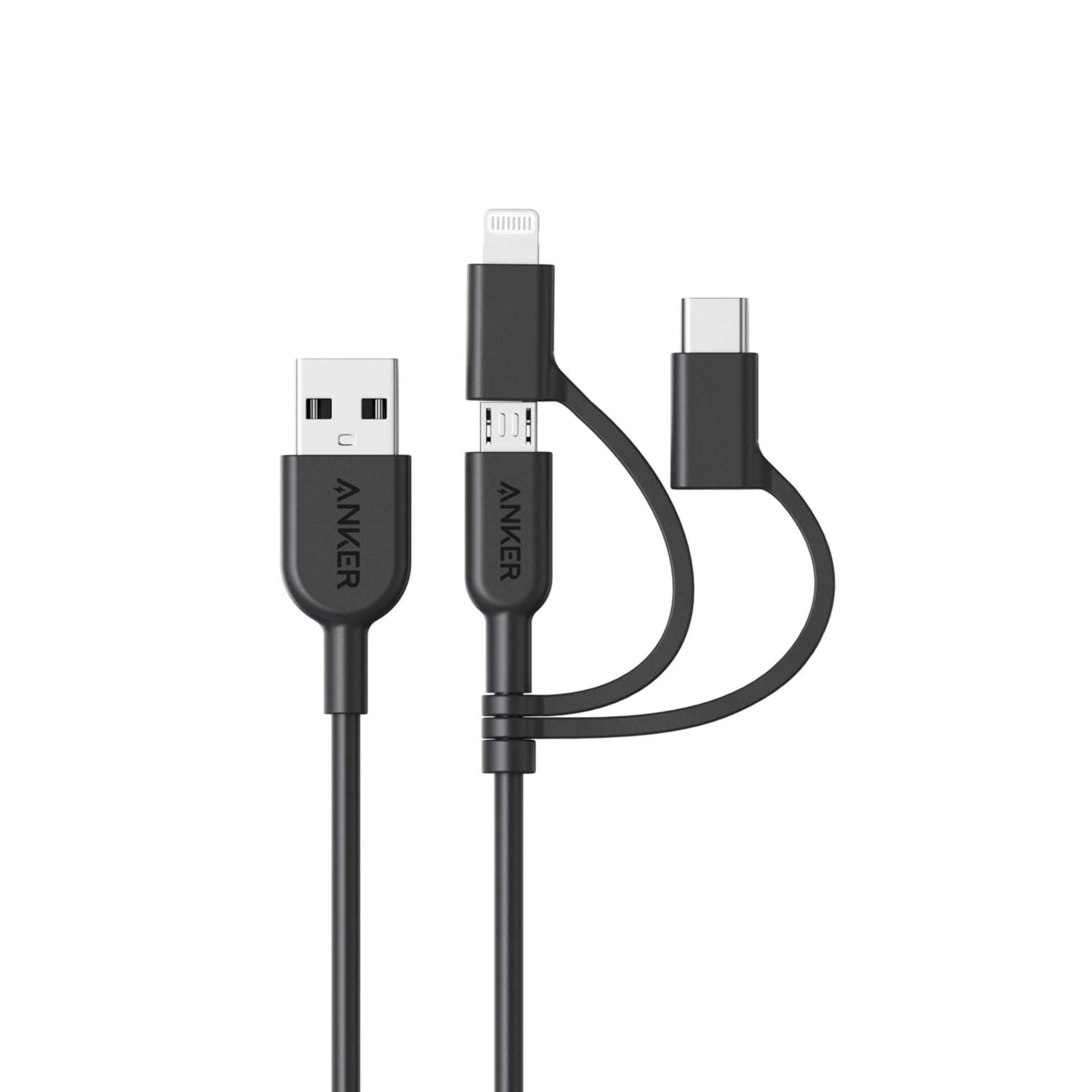 Anker Powerline II 3-in-1 Cable, Lightning/Type C/Micro USB Cable 0.9M - Black