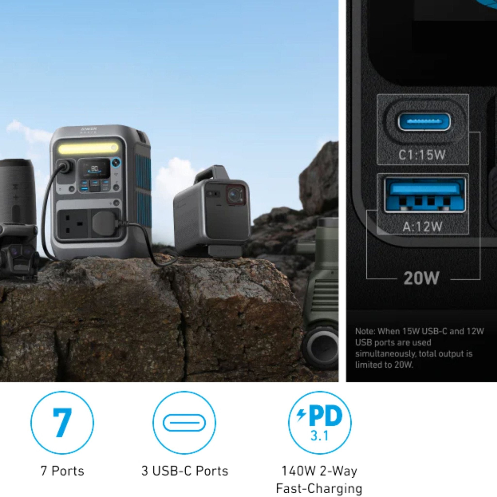 Anker SOLIX C300 Portable Power Station, 288Wh, 300W - Dark Gray