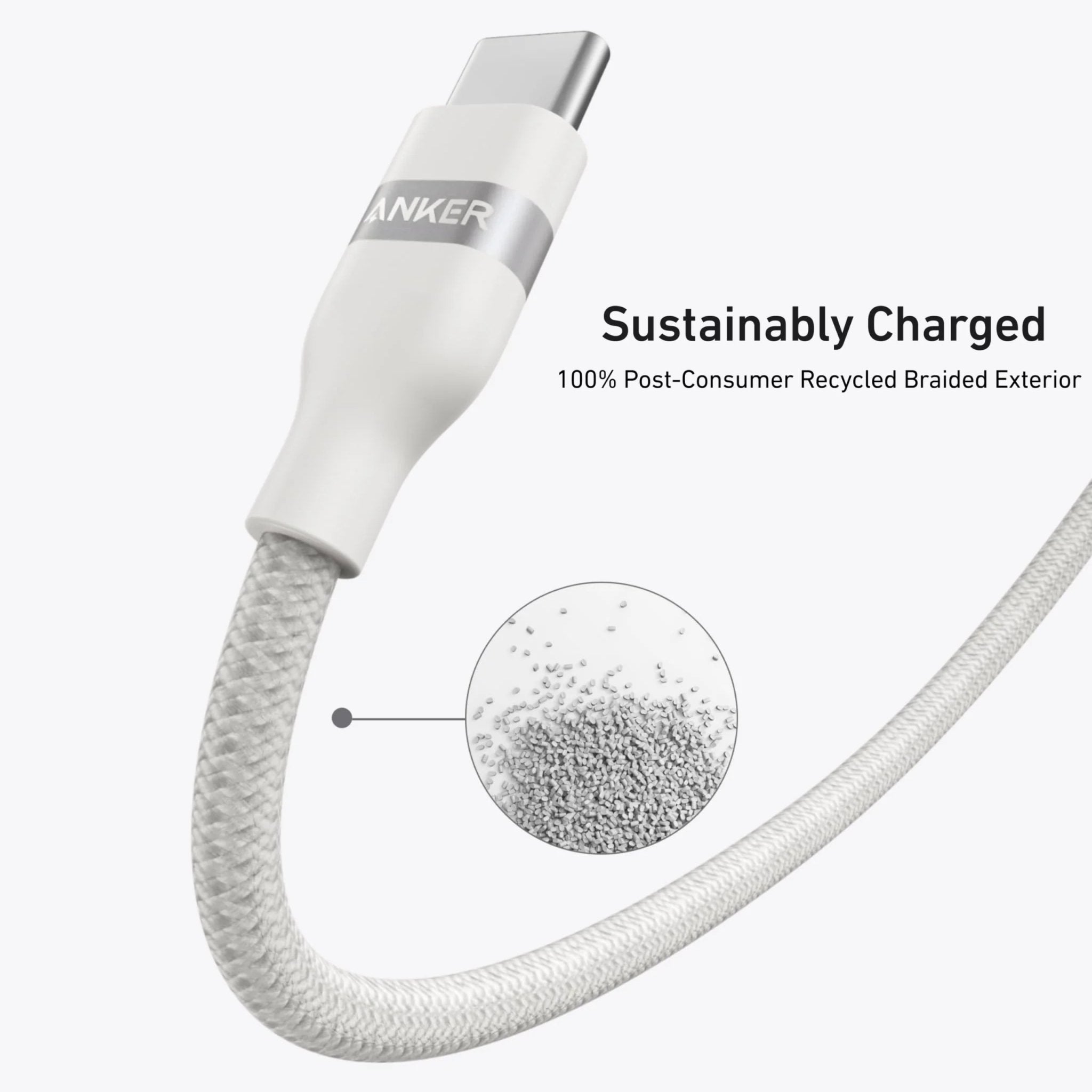 Anker USB-C to USB-C Cable 6ft 240W Upcycled-Braided - White