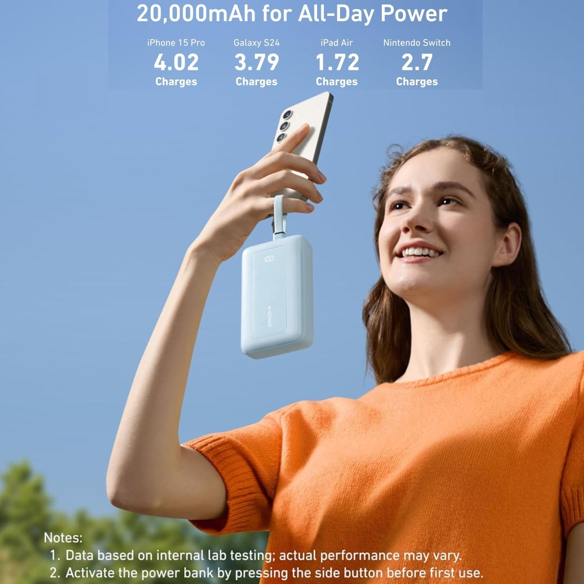 Anker Zolo Power Bank 20K 30W Built in USB-C and Mfi Certified Lightning Cable