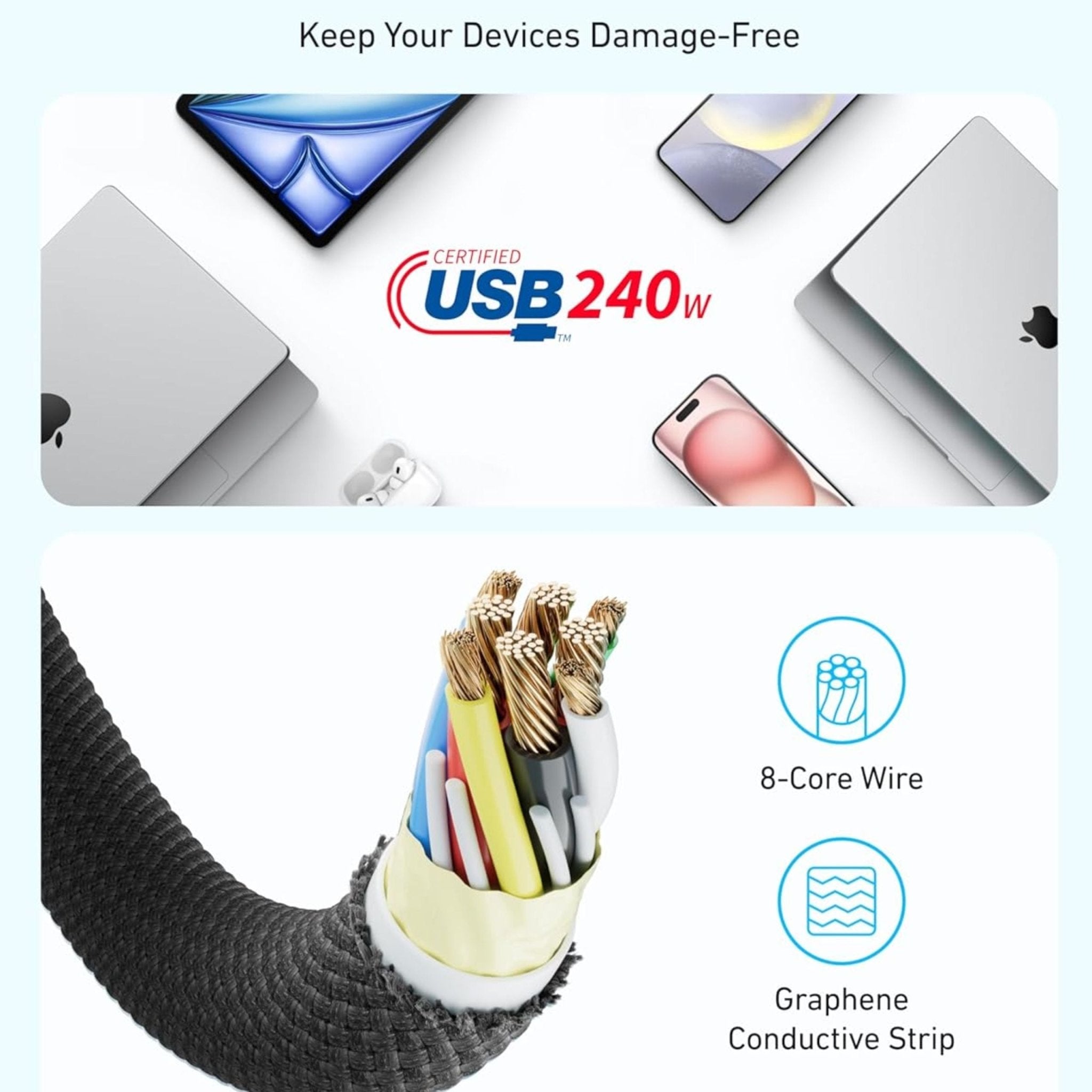 Anker Zolo USB-C to USB-C Cable 240W Braided 0.9m - Black