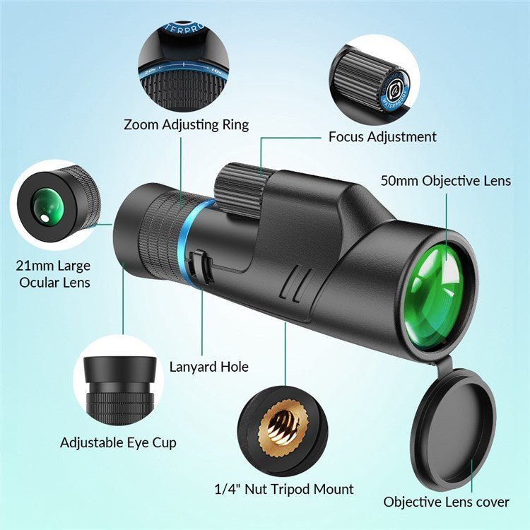 Apexel 10X-20X50 Zoom Monocular - Black