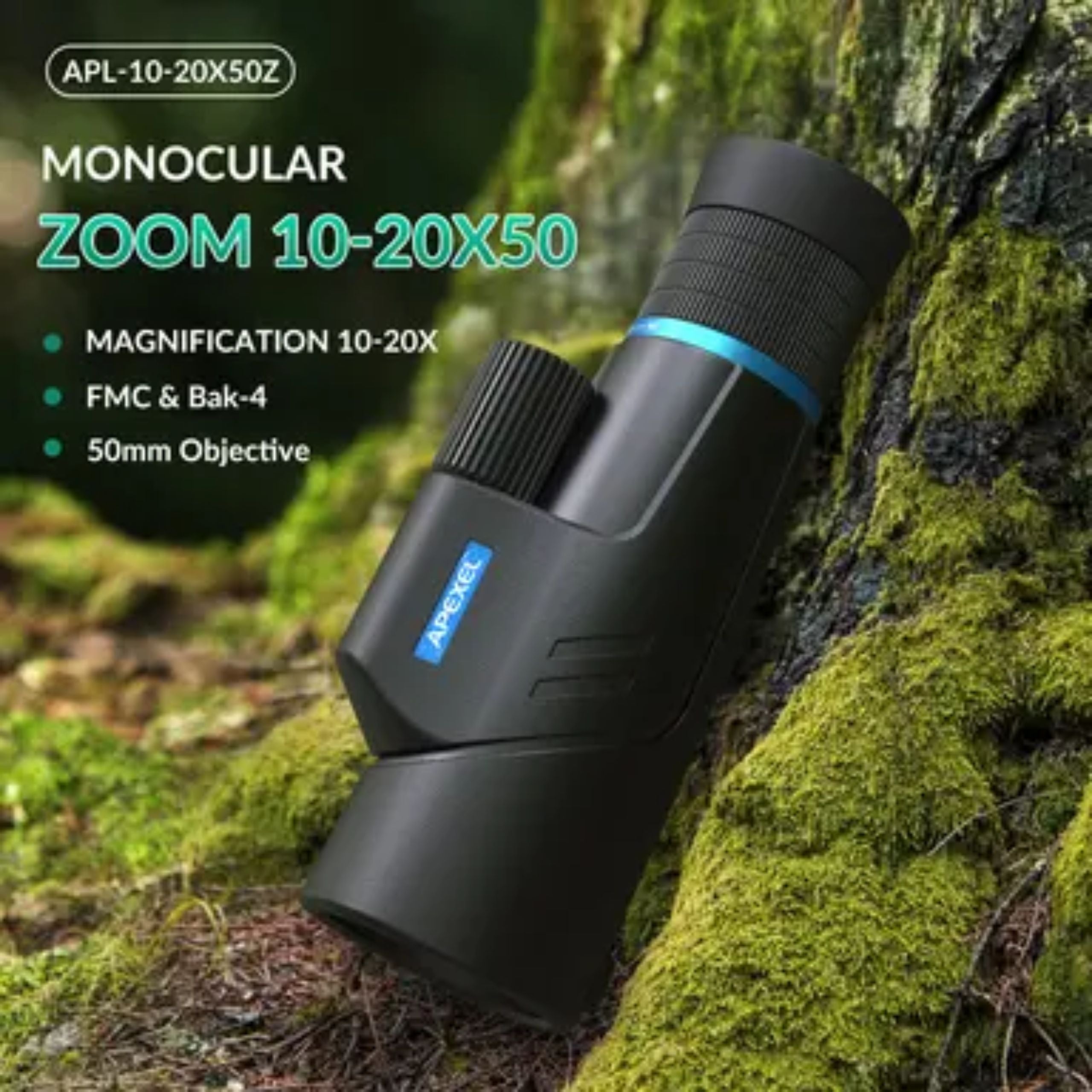 Apexel 10X-20X50 Zoom Monocular - Black