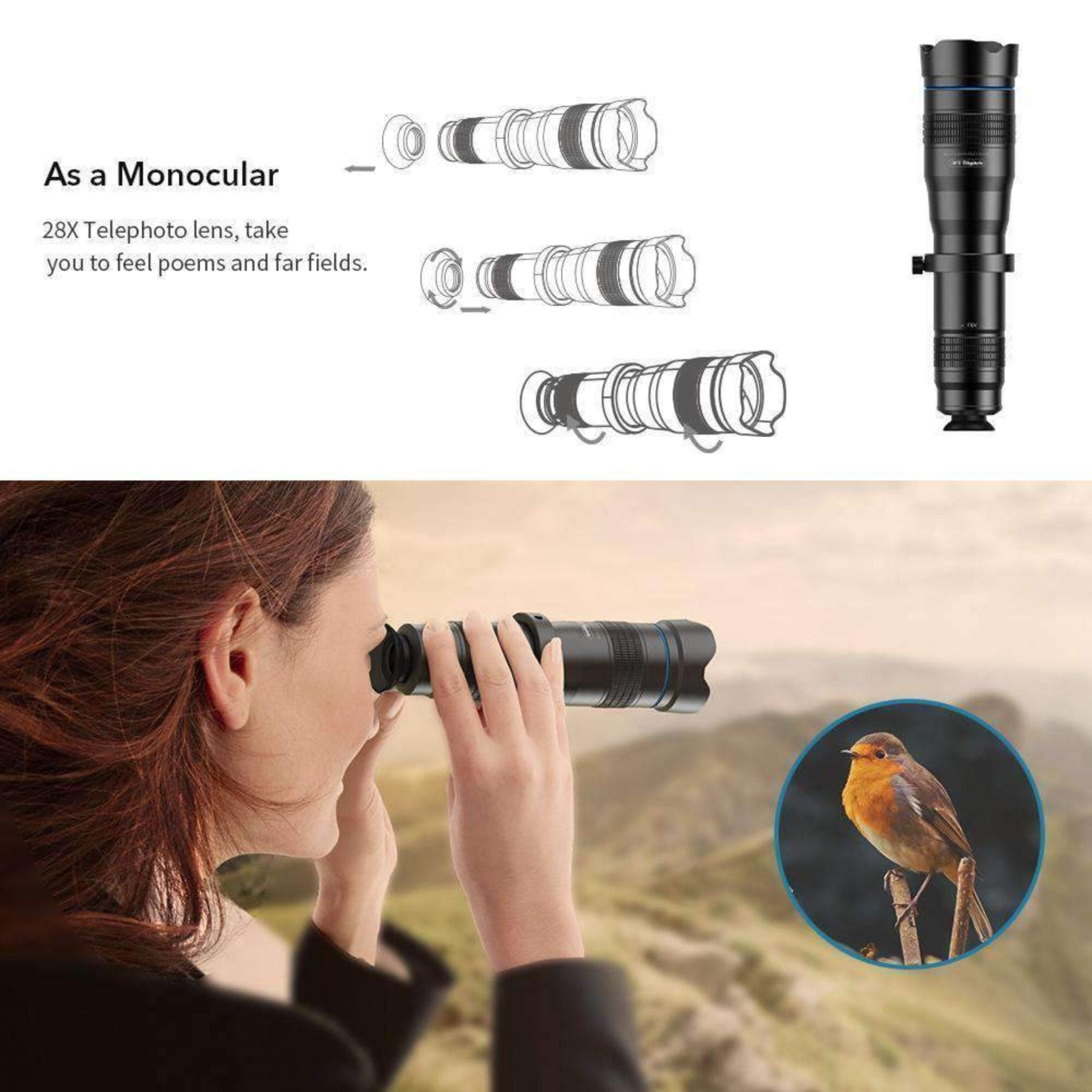 Apexel 36X Telephoto Smartphone Lens - Black