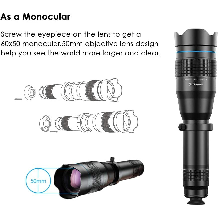 Apexel 60XTelephoto Smartphone Lens - Black