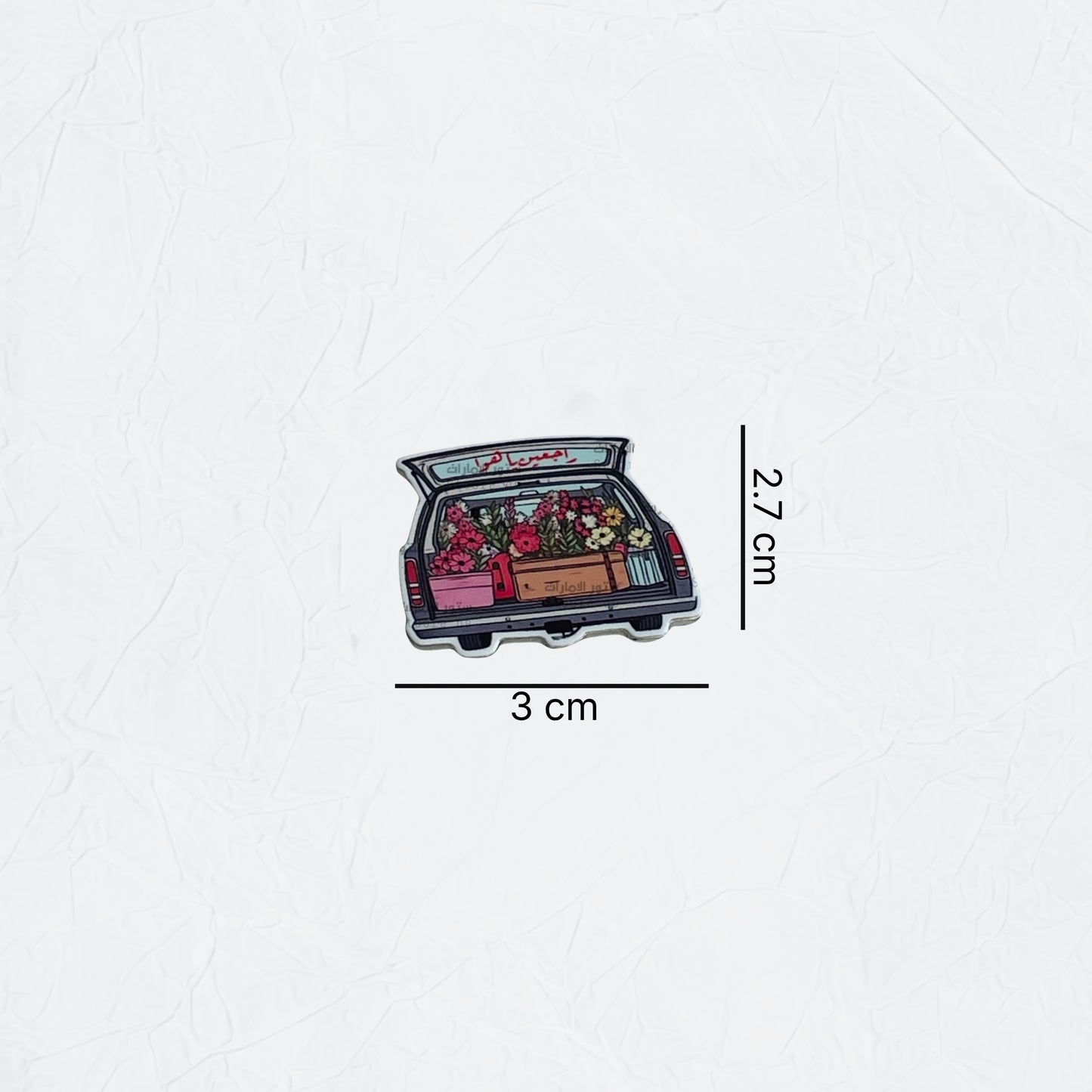 Badge Flowers in Car Trunk