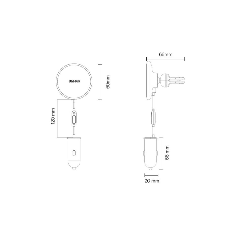 Baseus CW01 MagSafe car holder with 15W + USB-A 25W car charger - Black