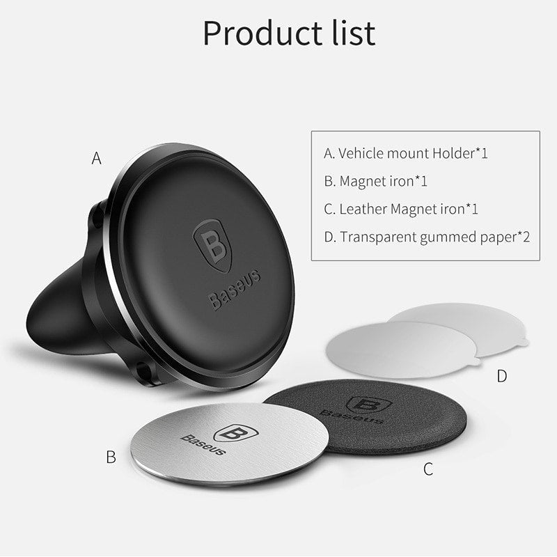 Baseus Magnetic Air Vent Car Mount Holder With Cable Clip - Black