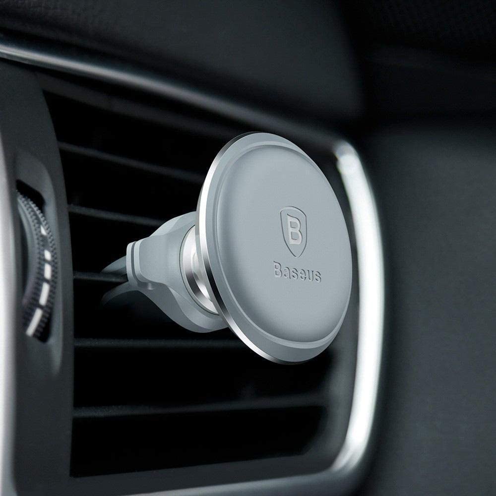 Baseus Magnetic Air Vent Car Mount Holder With Cable Clip - Silver