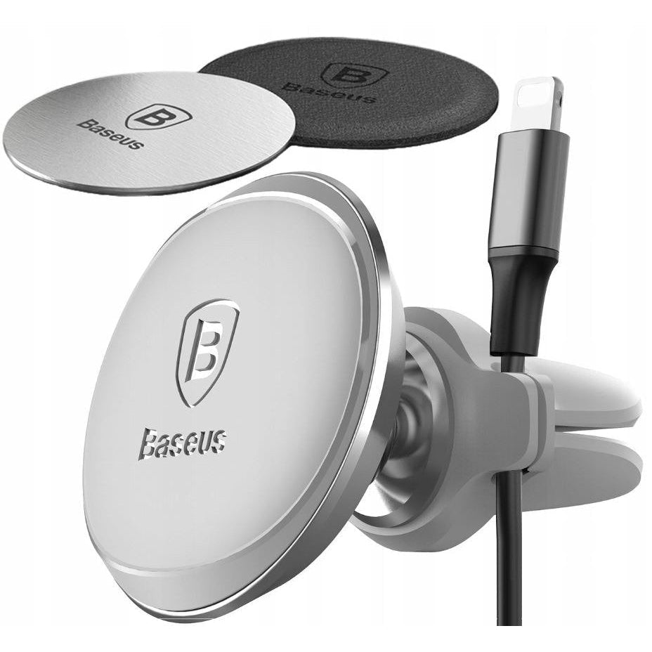 Baseus Magnetic Air Vent Car Mount Holder With Cable Clip - Silver