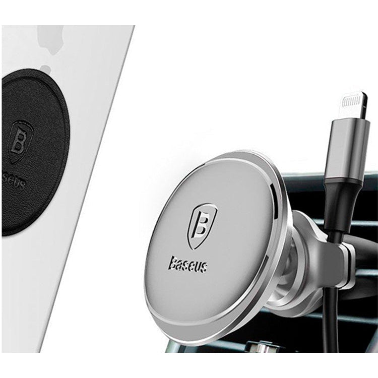 Baseus Magnetic Air Vent Car Mount Holder With Cable Clip - Silver