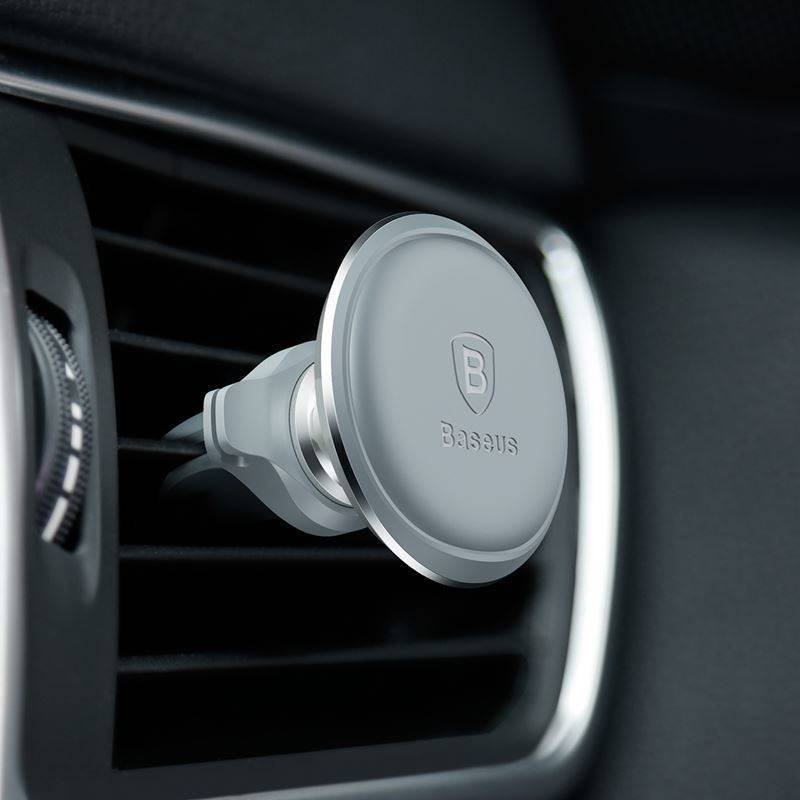 Baseus Magnetic Air Vent Car Mount Holder With Cable Clip - Silver